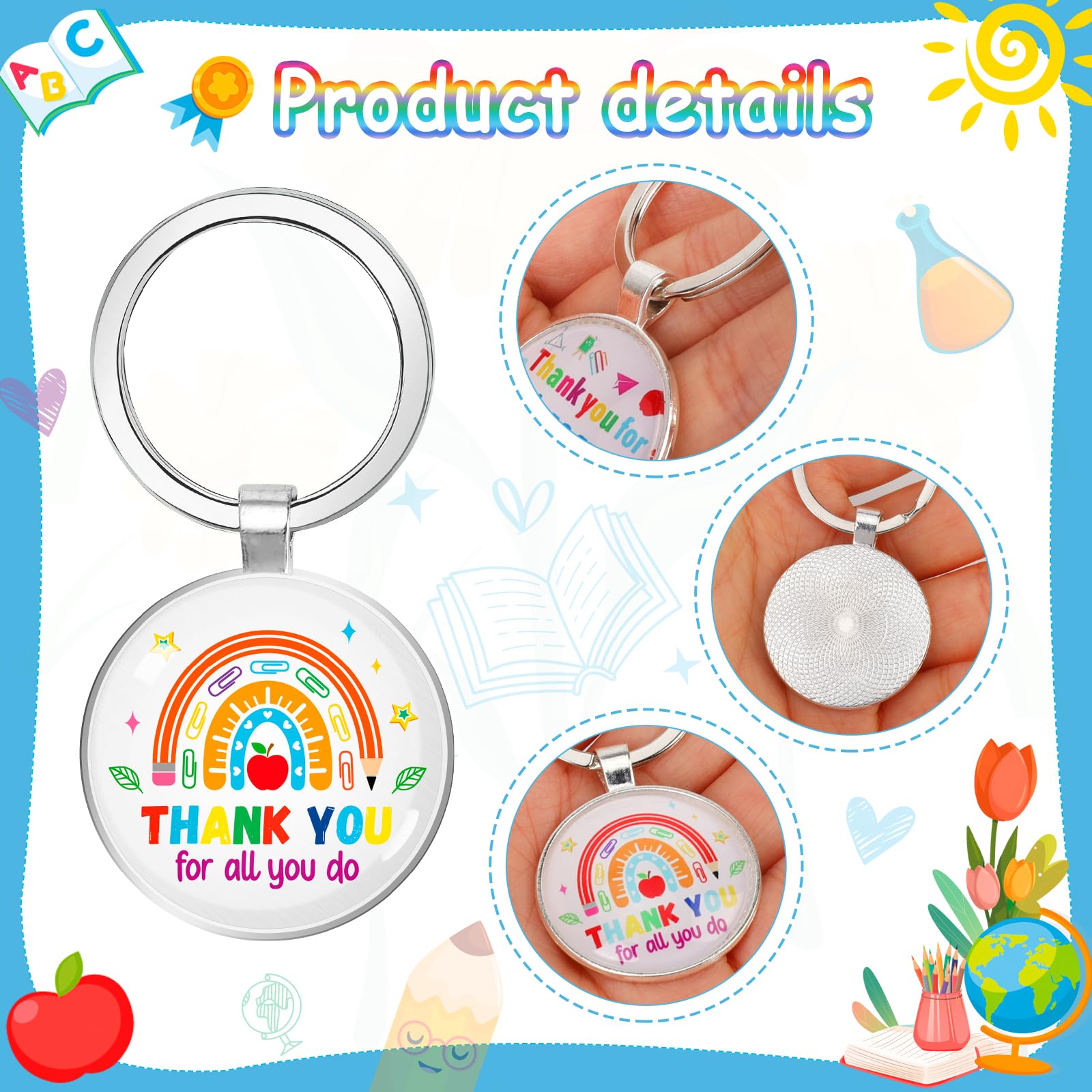 HOWAF 6PCS Teacher Keyrings Multipack, Thank You Teacher Gifts Keychain & Cards - Image 3