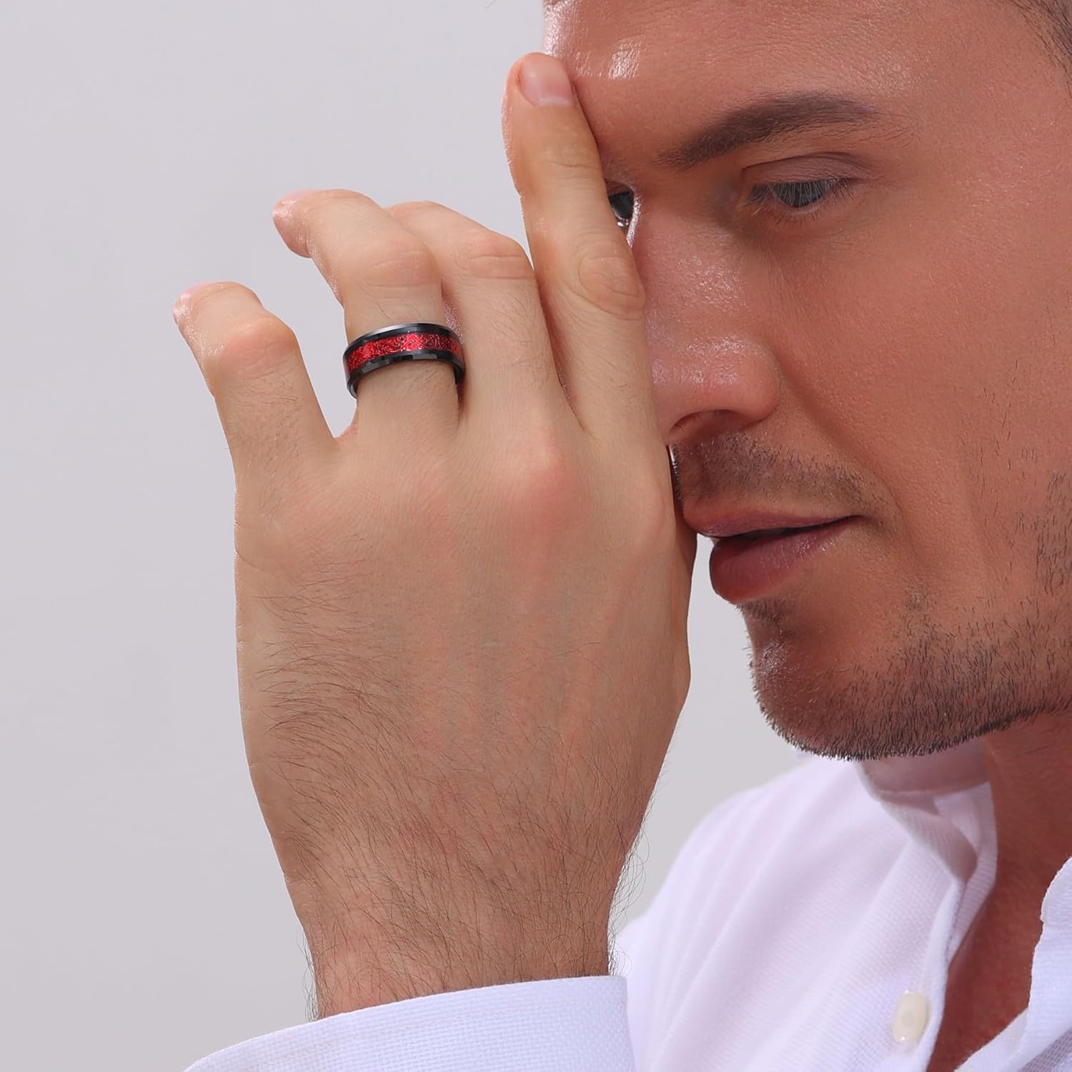 8mm Black Tungsten Carbide Ring for Men Women Red Carbon Fiber Celtic Dragon Inlay Knot Promise Wedding Band Beveled Edges Polished Comfort Fit - Image 3