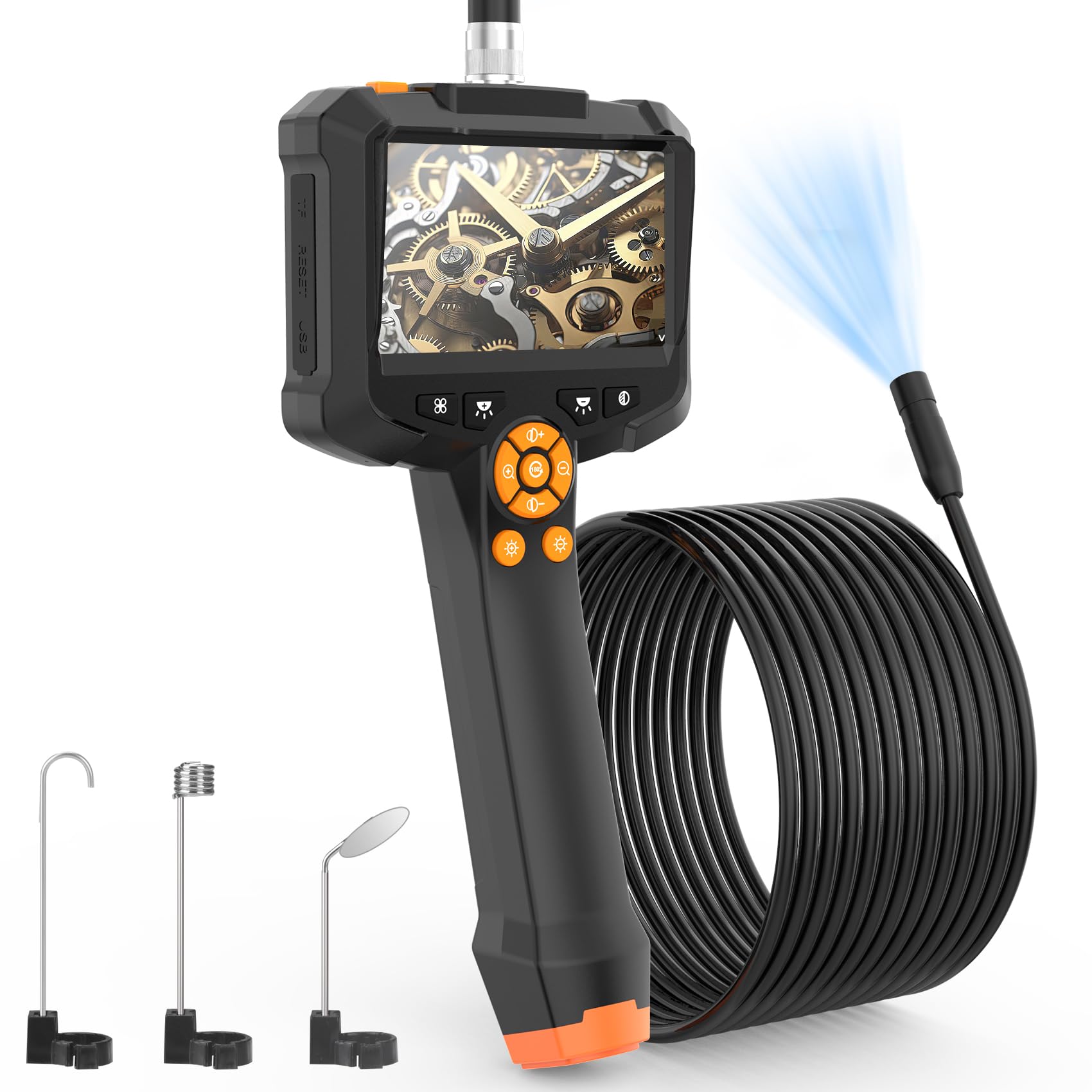 MisilmpEndoscope Inspection Camera, 4.3'' IPS Screen Borescope, Handheld IP67 Waterproof Industrial Pipes Endoscope With 8 LED Lights, HD Drain Camera With Flexible Semi-Rigid Cable (16.5 FT)