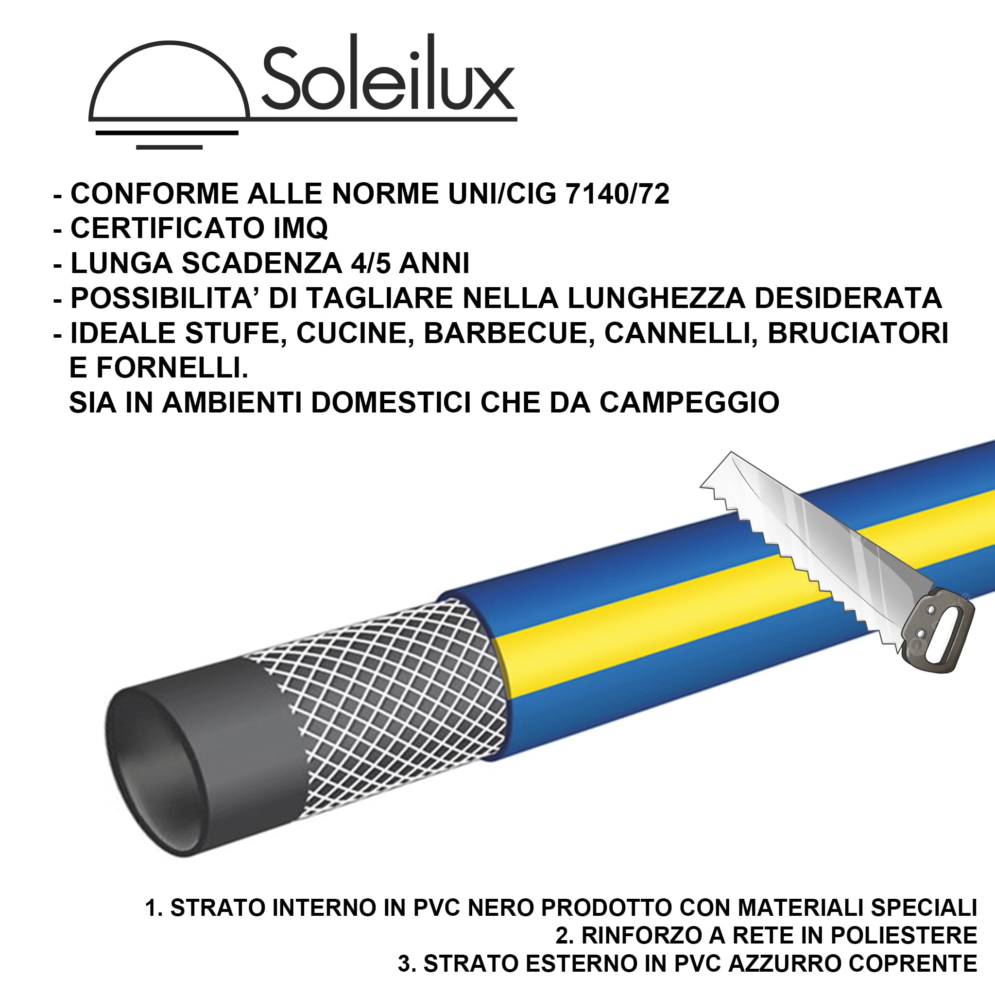 Tubo gas gpl flessibile diametro ø8 x13mm miniroll da 5 metri - CERTIFICATO ISO IMQ