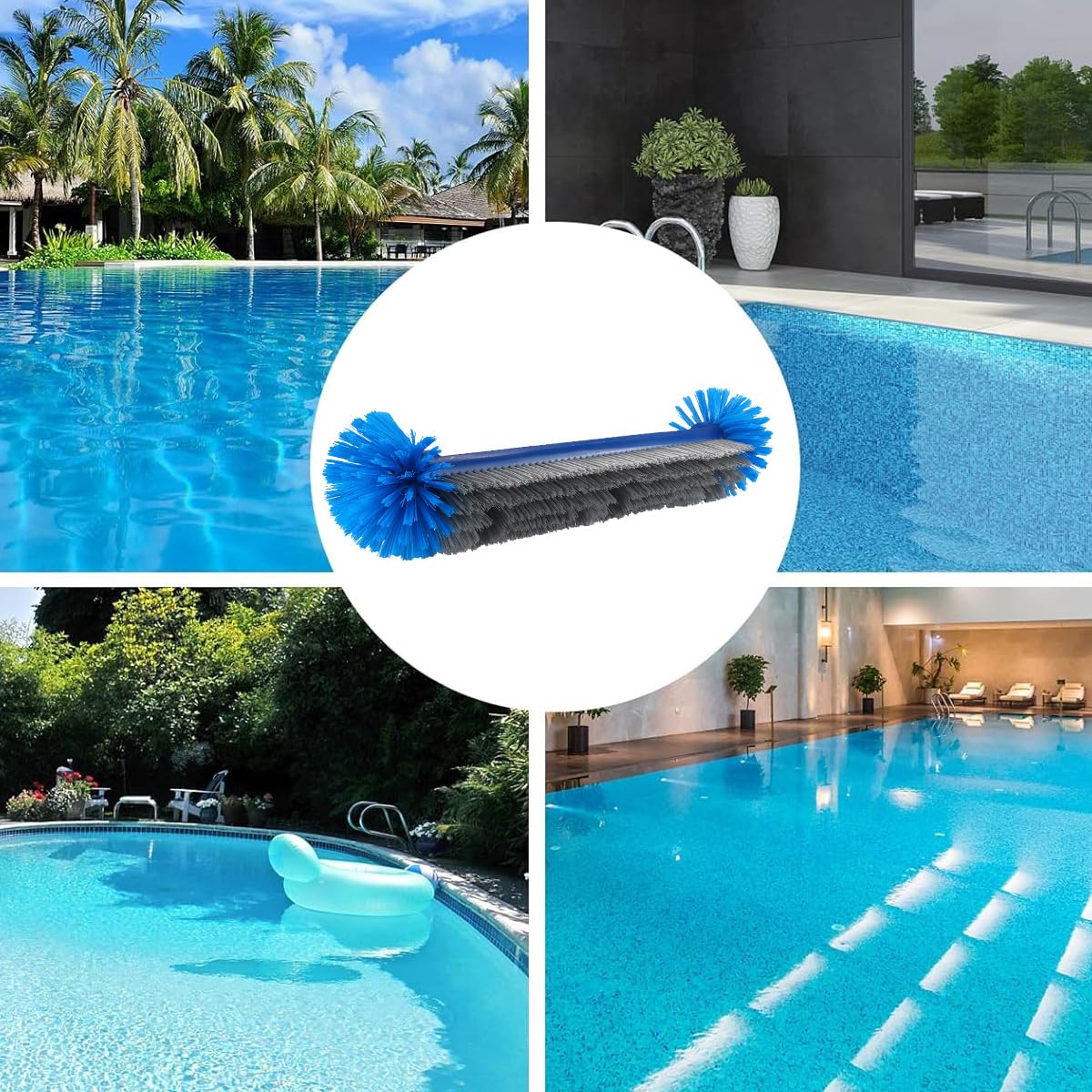 Alnicov Spazzola per Piscina con estremità arrotondate, 44 cm/17,3", Testa Posteriore in Alluminio Resistente per la Pulizia di pareti, Piastrelle, Pavimenti e Angoli.