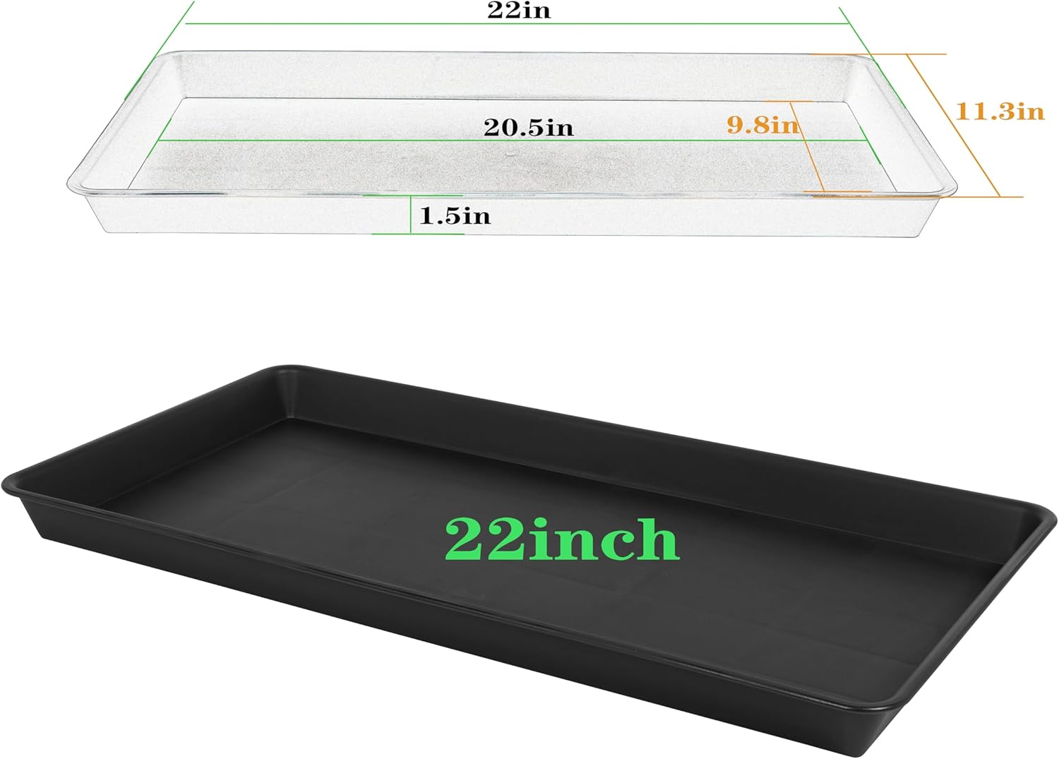 4 Pack Plant Growing Nursery 1020 Trays, Plant Saucer Tray, Heavy Sturdy Seed Starting Trays, Plant Saucer for Indoors No Holes, Seed Starter Growing Tray (22"x11.2", Black) 22'' x 11.2'' x 1.6'' (4 pack) Black