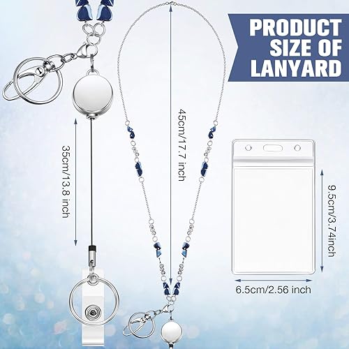 Miniatura 2 de Zonon 3 juegos de cordones de identificación para mujer, soporte para insignia, collar, carrete retráctil con cuentas de acero inoxidable con clip