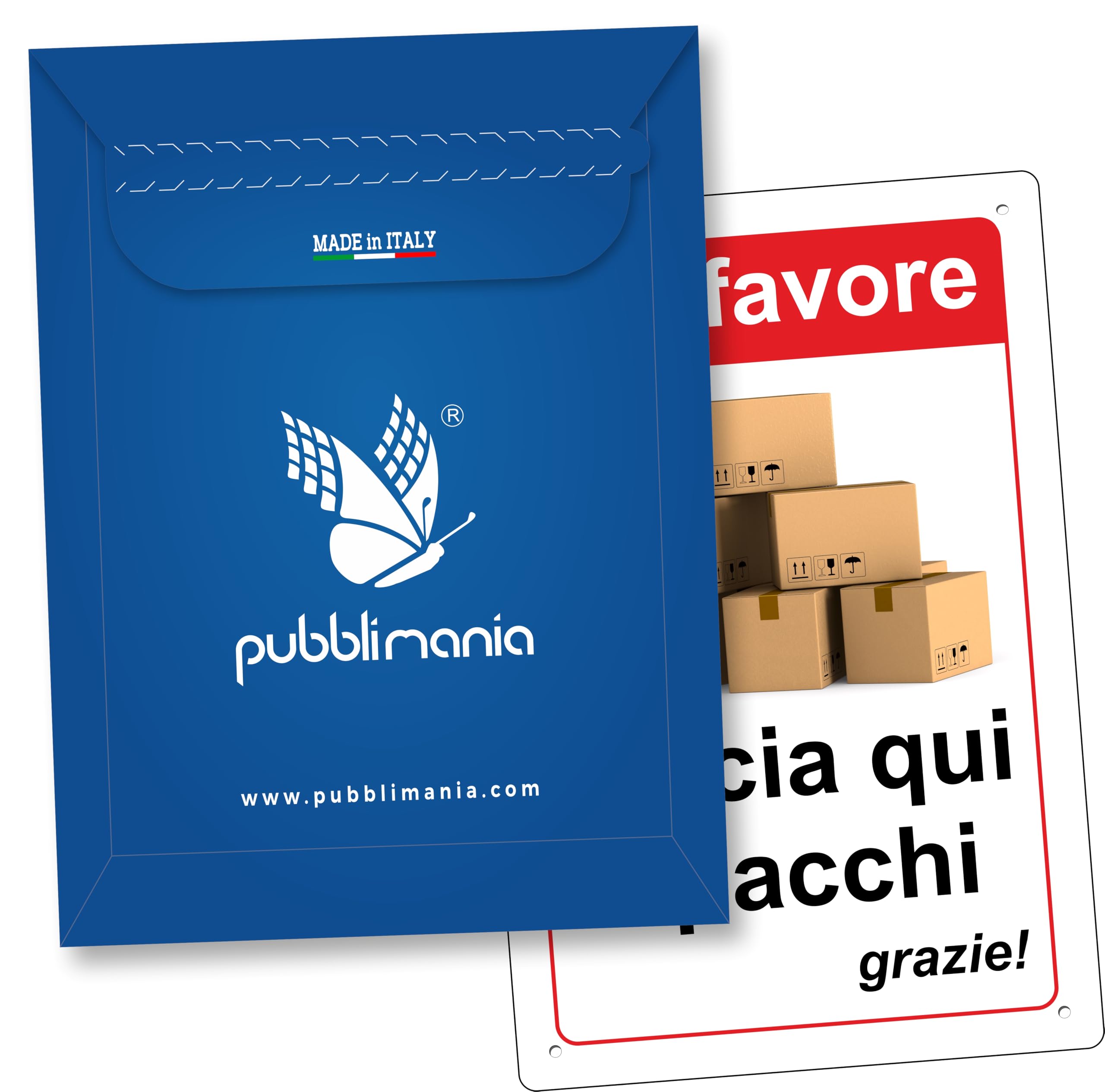 Pubblimania CARTELLO CORRIERI LASCIA QUI I PACCHI in Alluminio composito spessore 3 mm, per esterno/interno (Scarico Corrieri, 15x20)