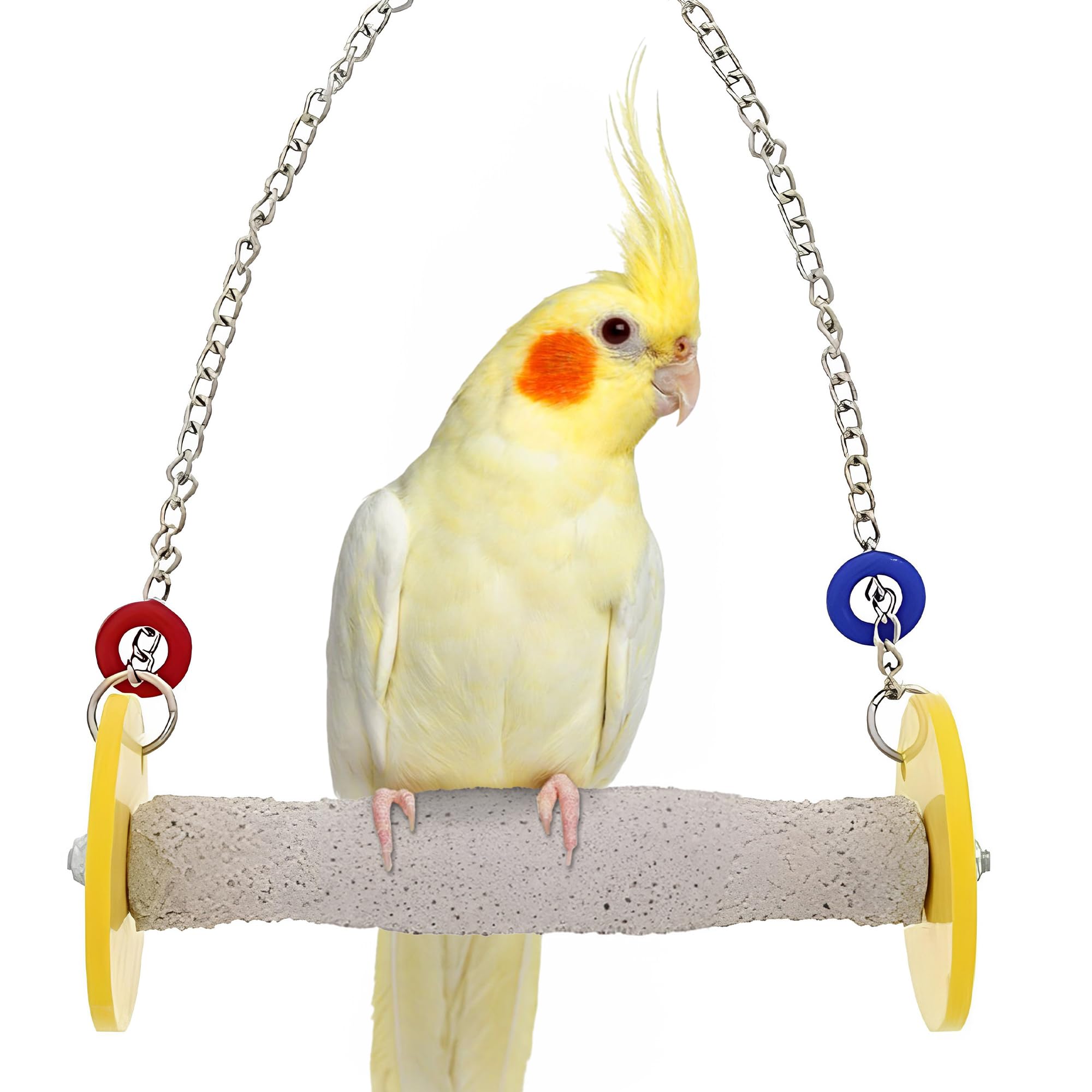 Sweet Feet and Beak Roll Bird Swing - Pumice Perch Bird Toys Trims Nails and Beaks, Safe and Non-Toxic Bird Cage Accessories for Small and Large Birds, Swinging Toys Birds Will Love, Small 7.5 Inches