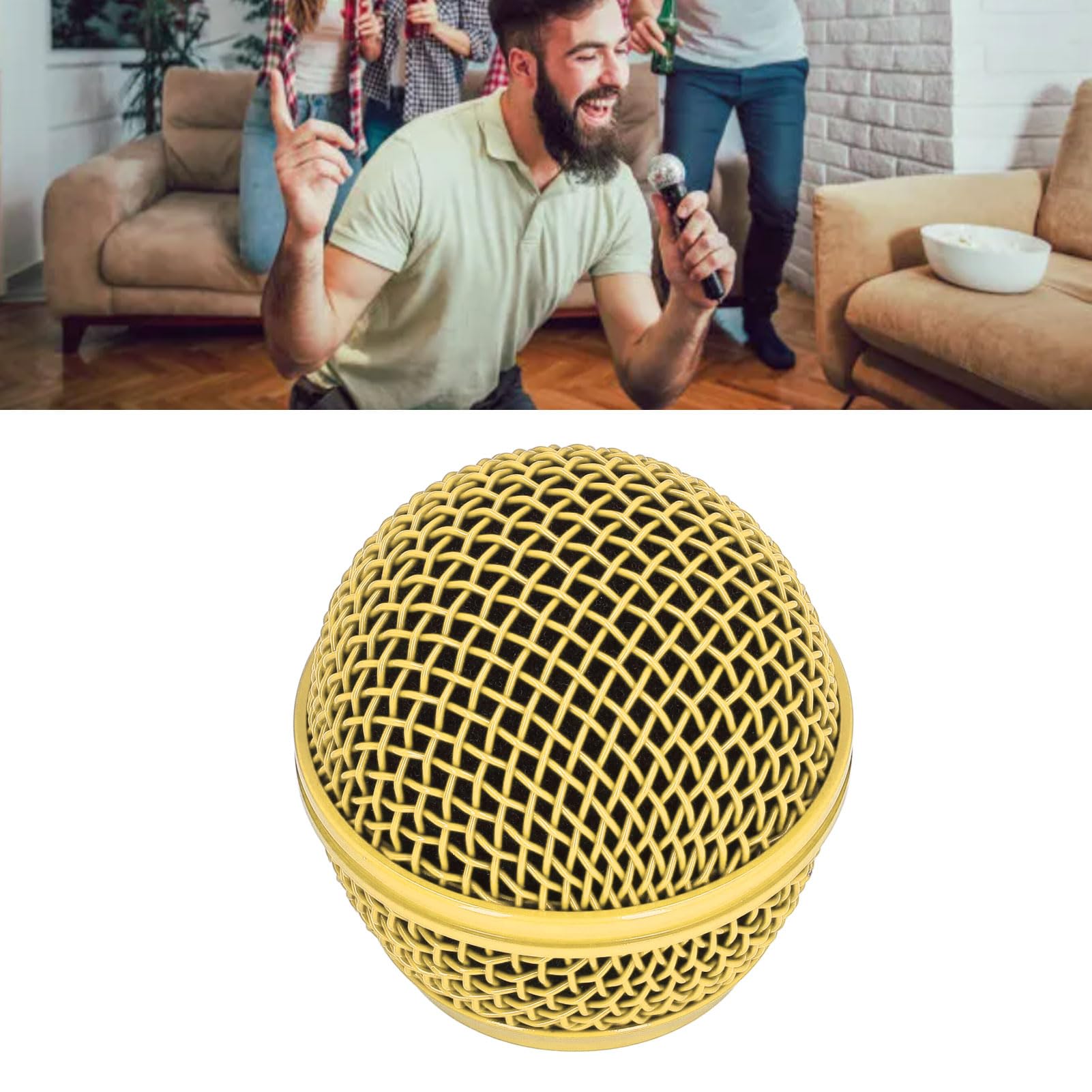 Replacement Microphone Grille, Stainless Steel Mesh Microphone Grille Head Noise Reduction Impact Resistant for SM58LC (Gold) - Image 4