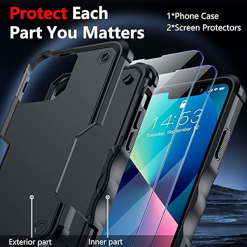 Miniatura 4 de SPIDERCASE Funda diseñada para iPhone 13 Mini, con 2 paquetes protectores de pantalla de vidrio templado protección contra caídas de grado militar