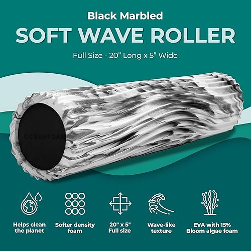 Miniatura 2 de Oceanfoam Soft Tidal Roller (mármol negro) - Rodillo de espuma de baja densidad para terapia física, dolor de espalda, ejercicio y estiramiento,