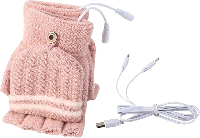Yinuoday Unisex Women's & Men's USB Heated Gloves Mitten Winter Hands Warm Laptop Gloves Full & Half Heated Fingerless Gloves Heating Knitting Hands Warmer Washable Design