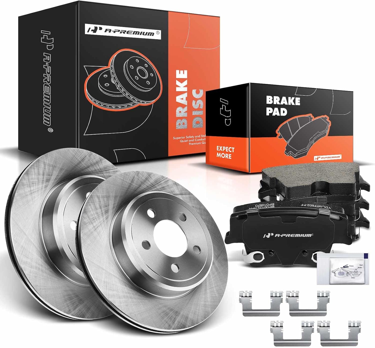 A-Premium 12.60 in (320 mm) Rear Vented Disc Brake Rotors + Ceramic Pads Kit Compatible with Select Dodge and Chrysler Models - Charger, Magnum, Challenger, 300, 6-PC Set