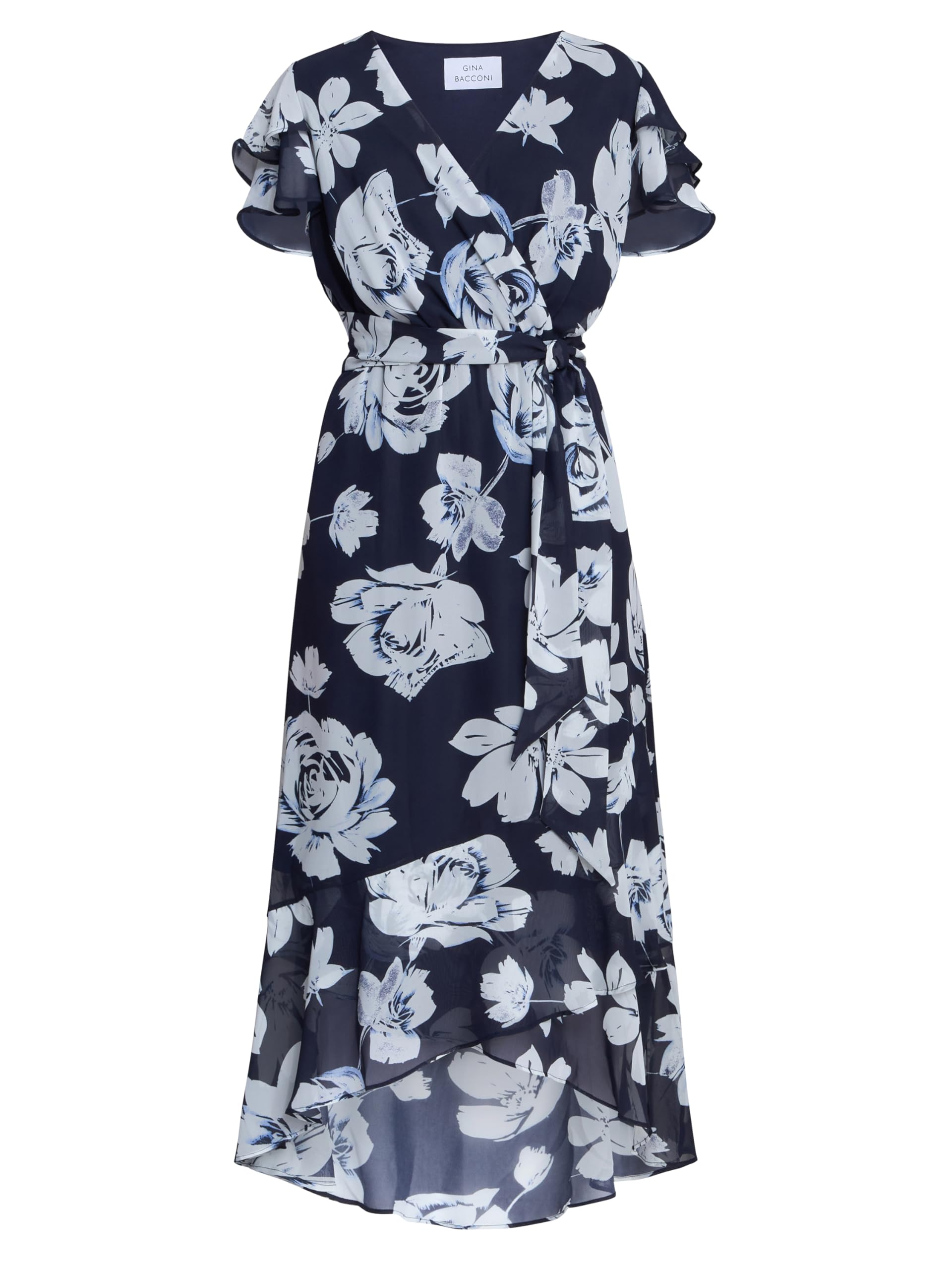 Gina Bacconi Women's Floral Chiffon Dress Cocktail, Navy/Multi, 14