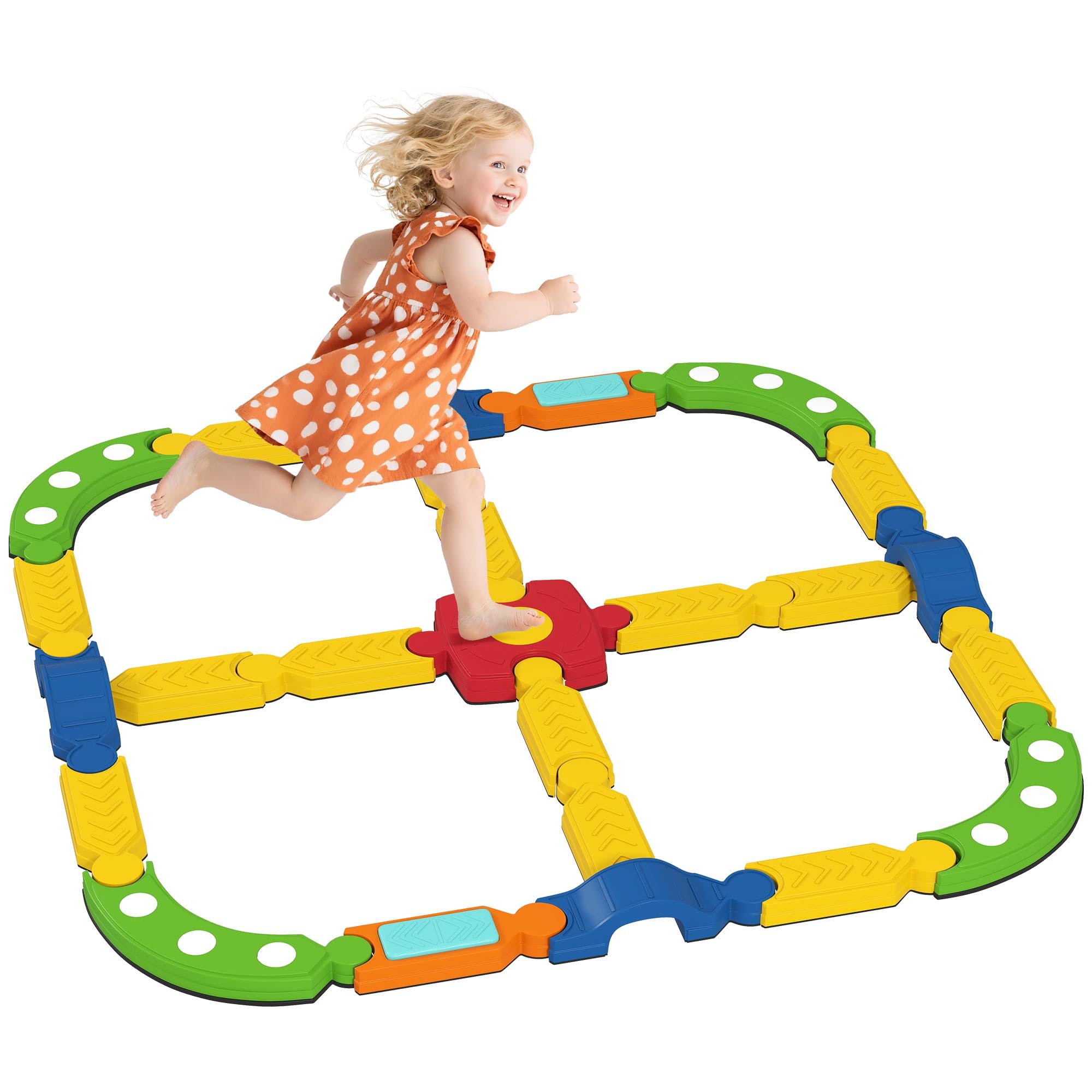 AIYAPLAY Balancierbalken Kinder Schwebebalken mit 25 Balanciersteine frei kombinierbar Montessori-Spielzeug mit rutschfester Oberfläche für Kinder von 3-8 Jahren, für Drinnen Draußen für Koordination