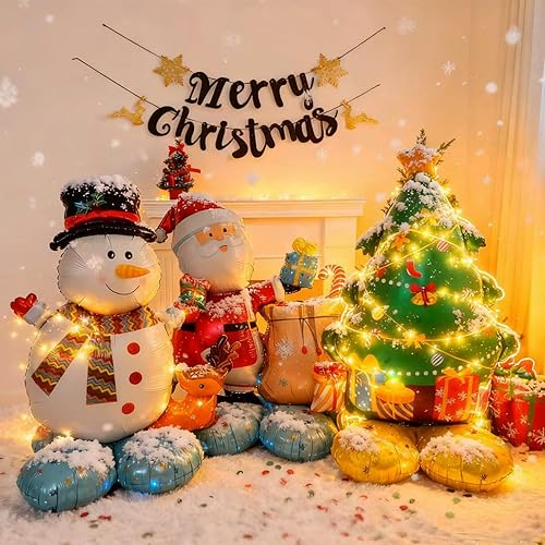 Miniatura 8 de Globos de Navidad, 5 globos de papel de aluminio de Navidad, globos grandes de reno, globos de Mylar de trineo de Papá Noel para vacaciones, juego