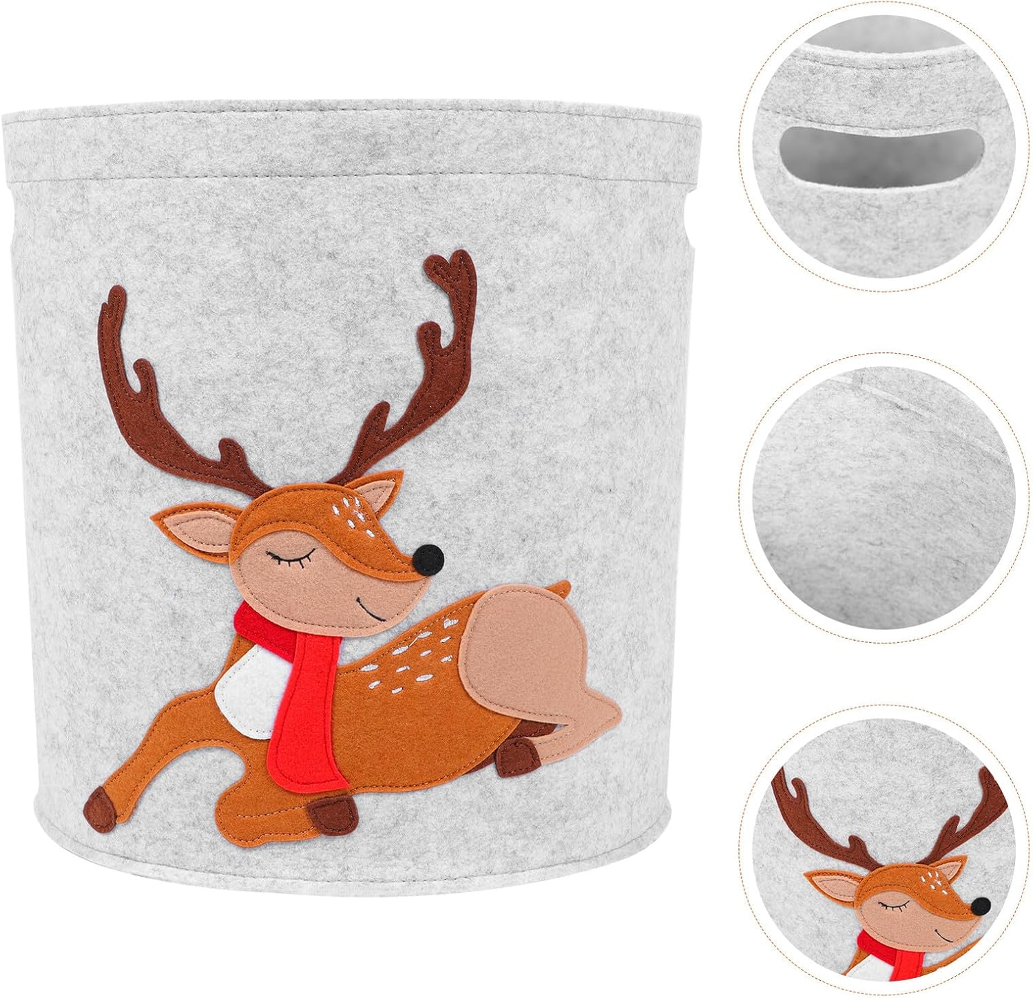 Alipis Christmas Cartoon Felt Storage Basket, Embroidered Deer Organizer, Thickened 3.0mm Gray Felt, 35x32cm Laundry Holder for Nursery and Playroom, 1pcs