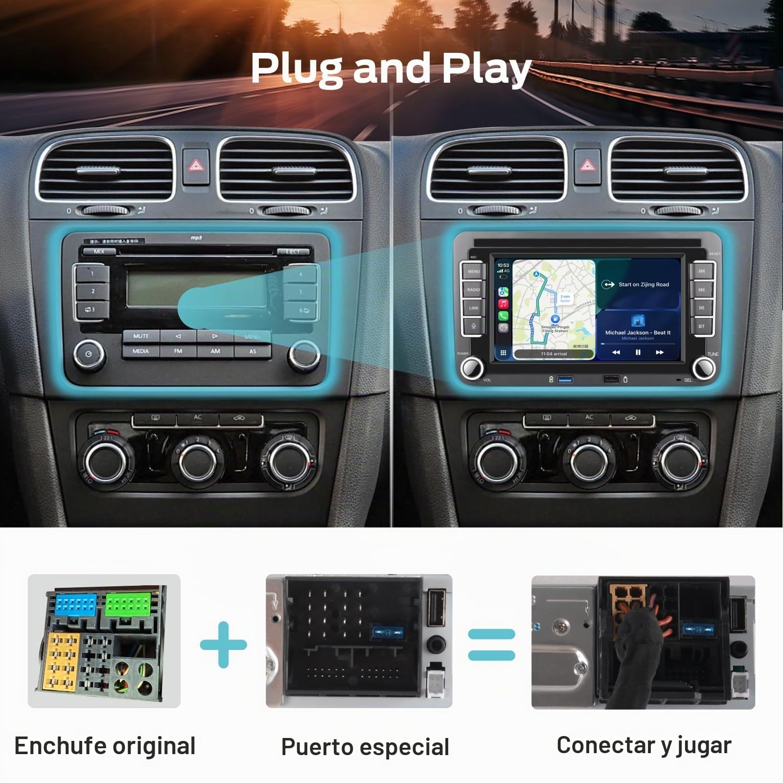 Radio de Coche Linux para VW Golf 5 6 Passat Polo RCD330 con CarPlay inalámbrico y Android Auto, Arranque en 2 Segundos, Controles físicos, Sonido de Calidad OEM, Plug & Play Puerto Quadlock