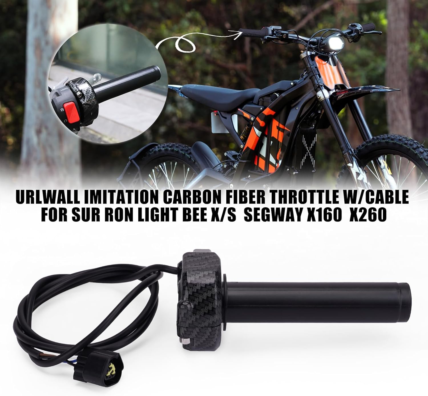 Electronic Throttle Grips Handlebar for Sur Ron Light Bee X/S Segway X160 X260, High-Precision Imitation Carbon Fiber Throttle Grips Quick Twister with Throttle Cable