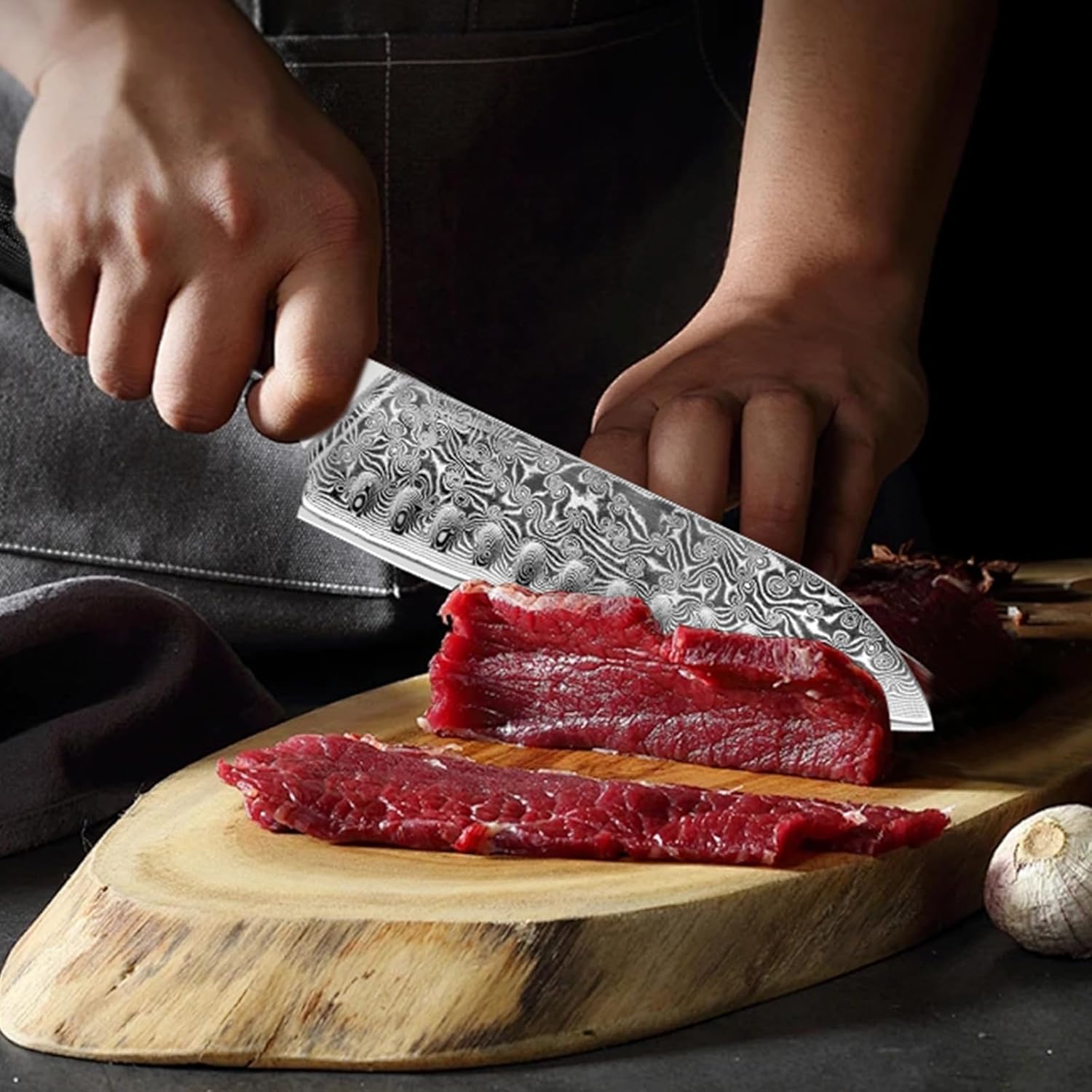 MOSFiATA Chef Knife,Kitchen Knife Santoku Chef's Knife 7 inch Multifunction Kitchen Knives Damascus Steel VG-10 Blade,Knife Sharpener Rod Gift Box