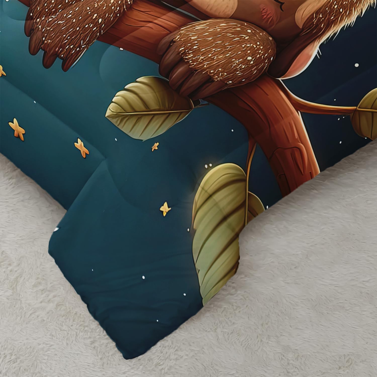 Kawaii Brown Sloth Comforter Set 3Pcs Galaxy Moon Bedding Twin Universe Outer Space Star Bedding Set for Kid Teen Girl Boy Bed Decor Sleeping Sloth Quilt with 1 Comforter and 2 Pillowcases - Image 6