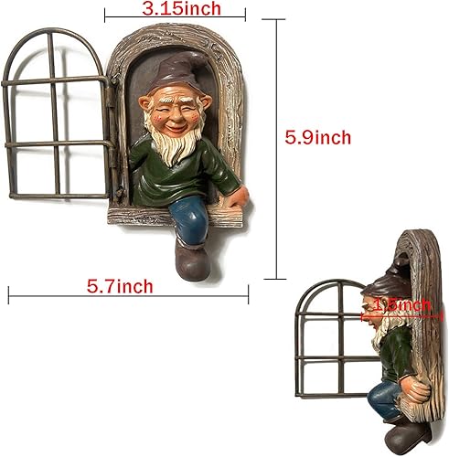 Miniatura 5 de Gnomos de jardín, elfo fuera de la puerta, decoración de caras para exteriores, escultura de enanos en 3D, figura de peeker, decoración artística de