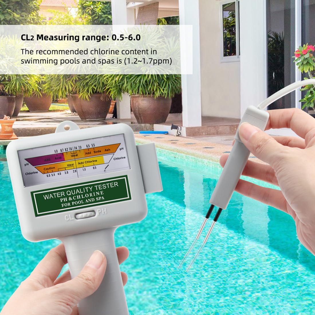 Tester di qualità dell'acqua per acquacoltura, rilevatore piscina 0,5 ~ 6,0 ppm CL2 laboratorio con strumento Ph, kit di test Ph Meter Dp per piscina, spa acquario