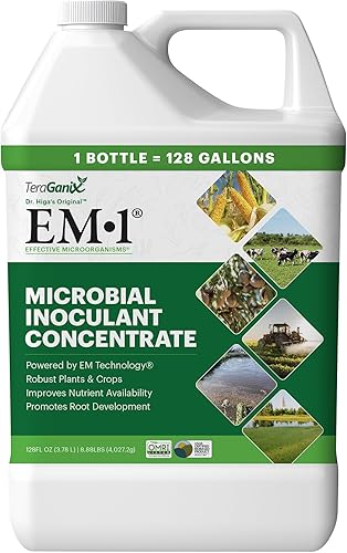 TeraGanix Concentrado de inoculante microbiano EM-1 (1 Btl = 128 gal), enmienda del suelo agrícola, mejora el rendimiento de los cultivos, reduce el