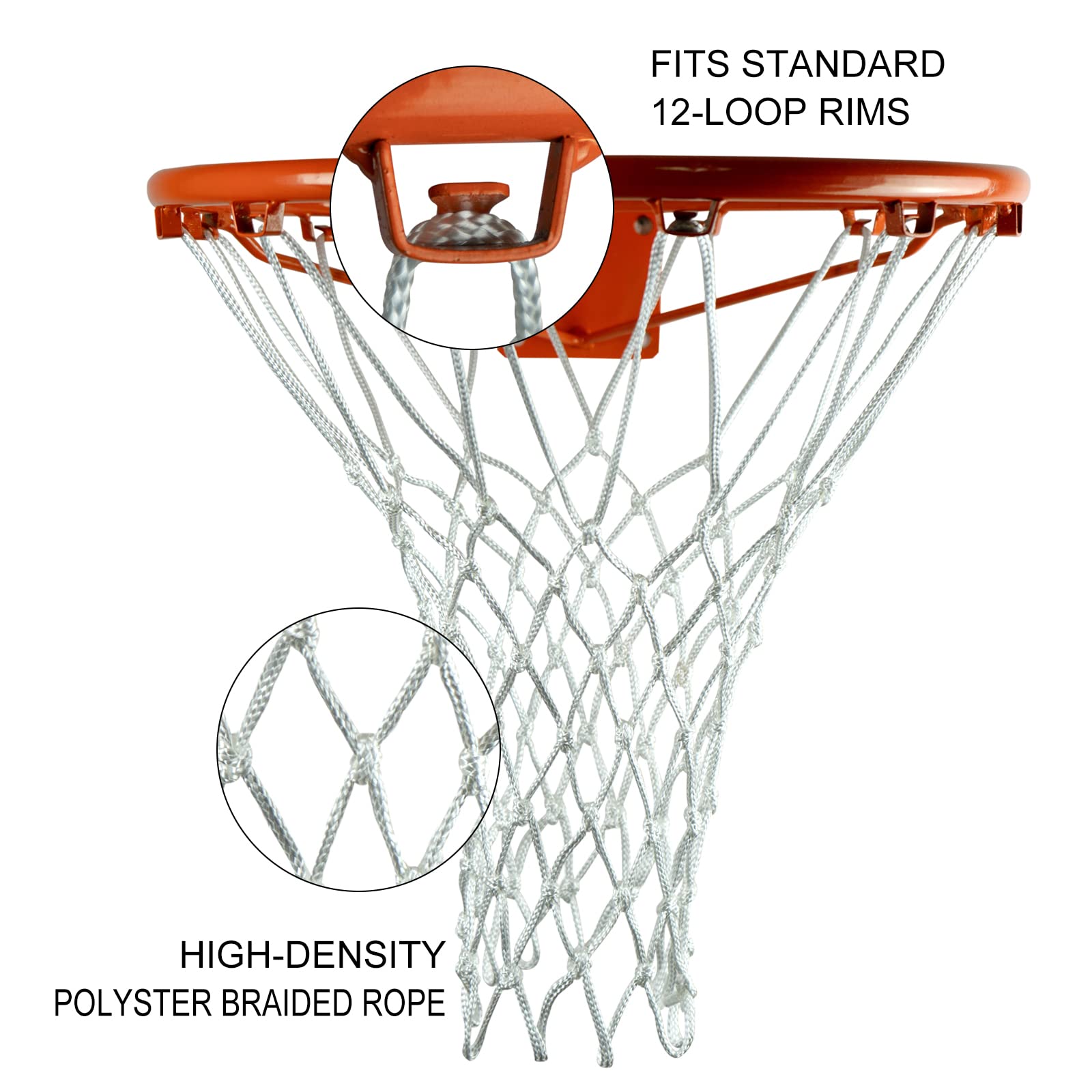 Sanung Basketballnetz, 12 Schlaufen, 53,3 cm, professionelles Anti-Whip Ersatz, mit Aufbewahrungstasche für Wettbewerbe, Standard, Innen- und Außenbereich, Allwetter-Netz, Weiß, 2 Stück