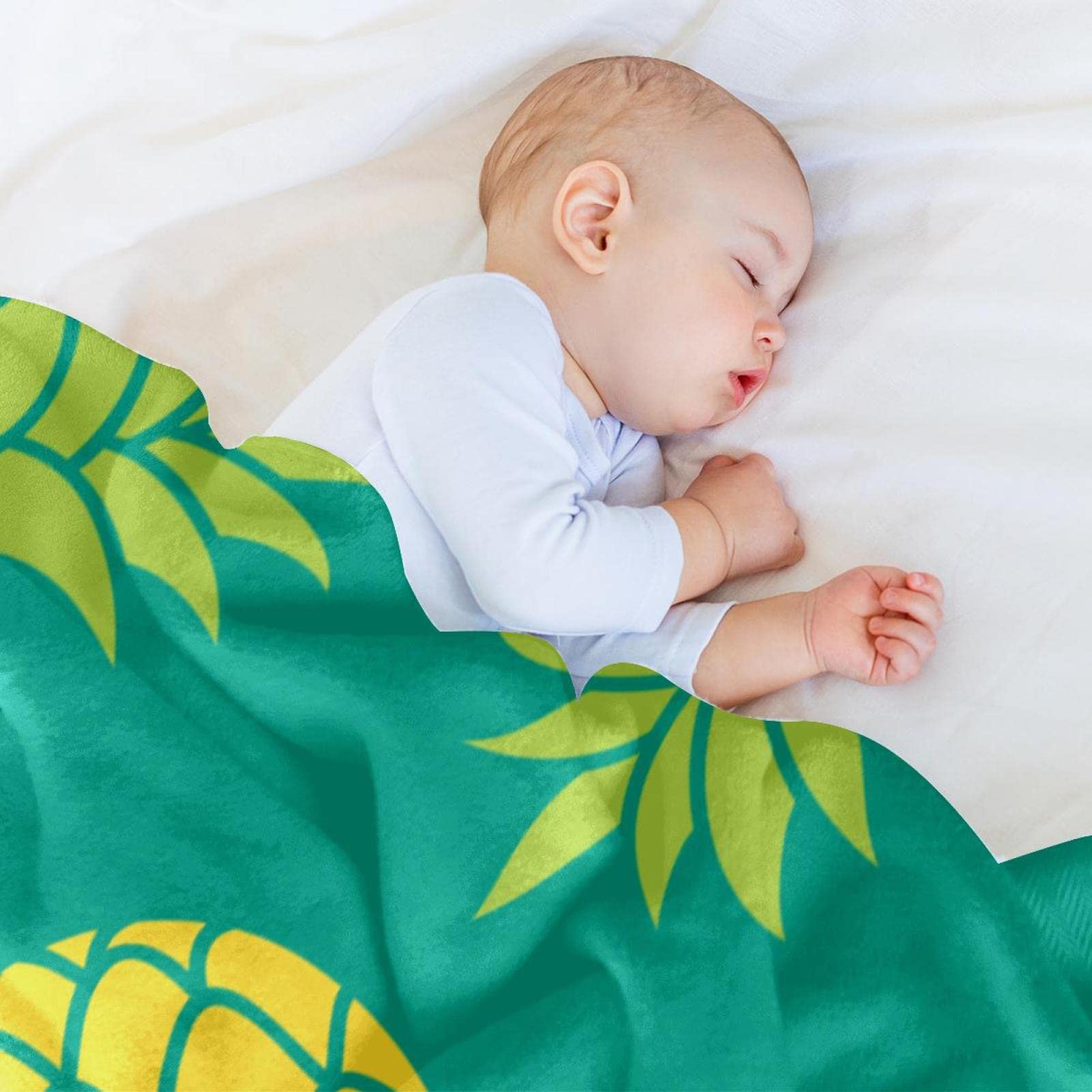 Koc polarowy narzuta, super miękki luksusowy koc pościelowy żółty Ananas Comosus nadruk zielony