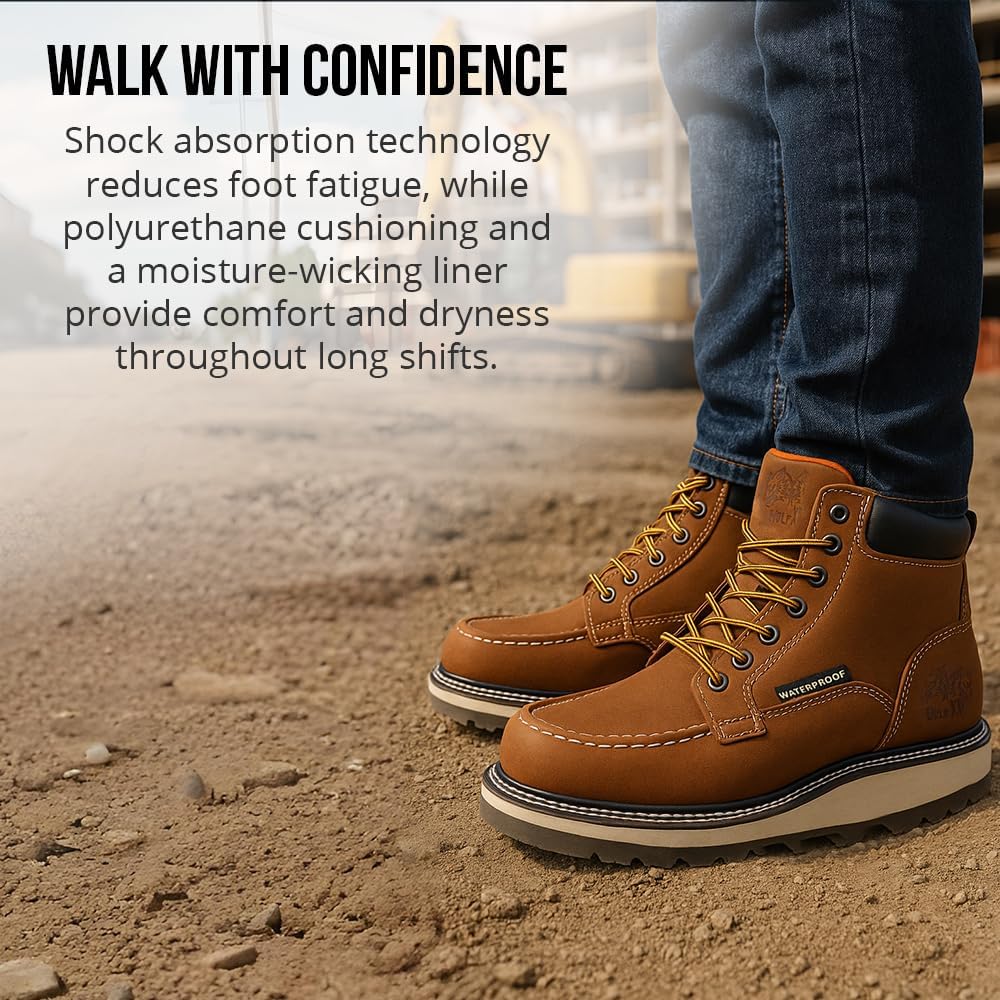 WOLF Heavy Duty Men’s Work Boots – Genuine Leather, Oil & Slip Resistant, Water Proof, Insulated Safety Construction Boots for Men