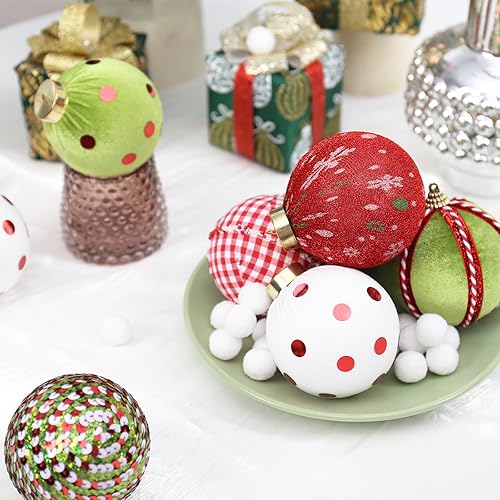 Miniatura 7 de Adornos de bola de Navidad de terciopelo de 3.14 pulgadas, juego de 12 adornos de espuma flocados inastillables para decoración colgante del árbol