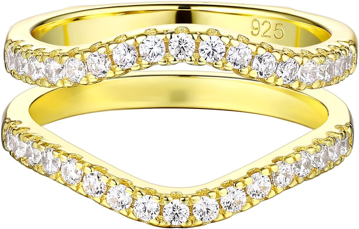 Ring Enhancers Cubic Zirconia Curved Wedding Band for Women Guard Engagement Ring Sterling Silver/Rose Gold/Yellow Gold Size 5-10