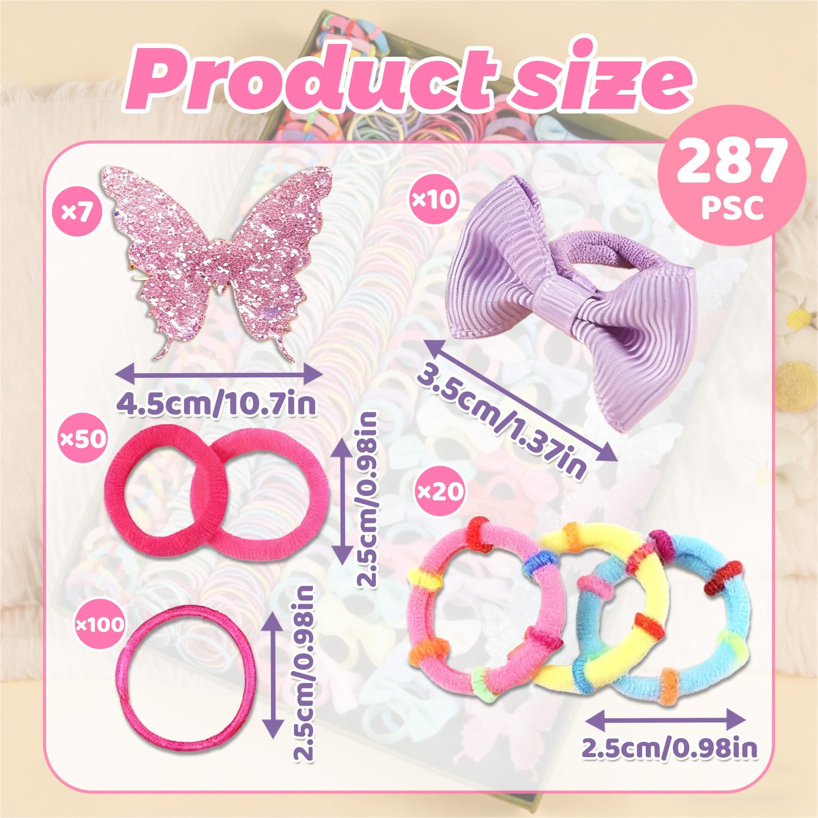 SoundZero 287 Pieces Girls Hair Elastics Ponytail Holder Gift Set, Beautiful Girls Hair Elastics, Ponytail Accessories Set for Girls - Image 2