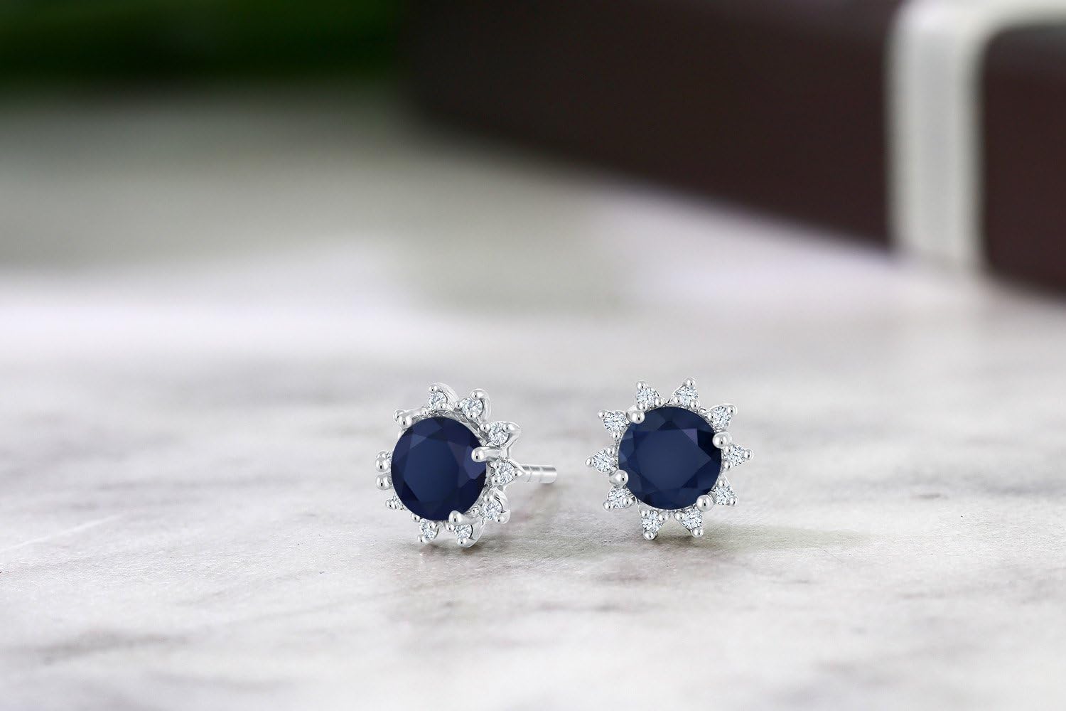 Gem Stone King 18K White Gold Diamond Stud Earrings Round 4mm Blue Sapphire 0.72 Ct - Image 4