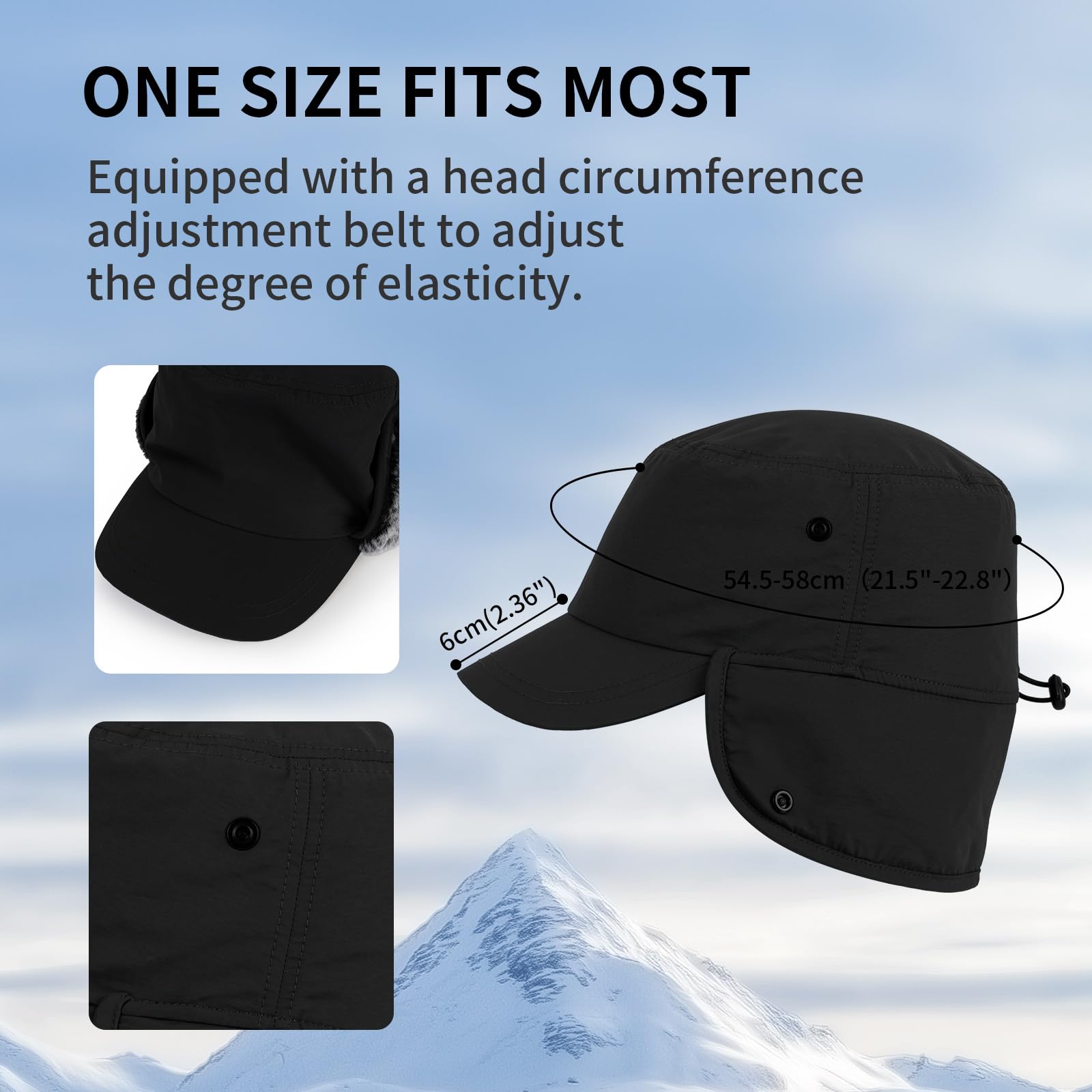 Gorro de invierno para hombre con visera y orejeras, gorro de béisbol totalmente forrado de piel sintética para caza