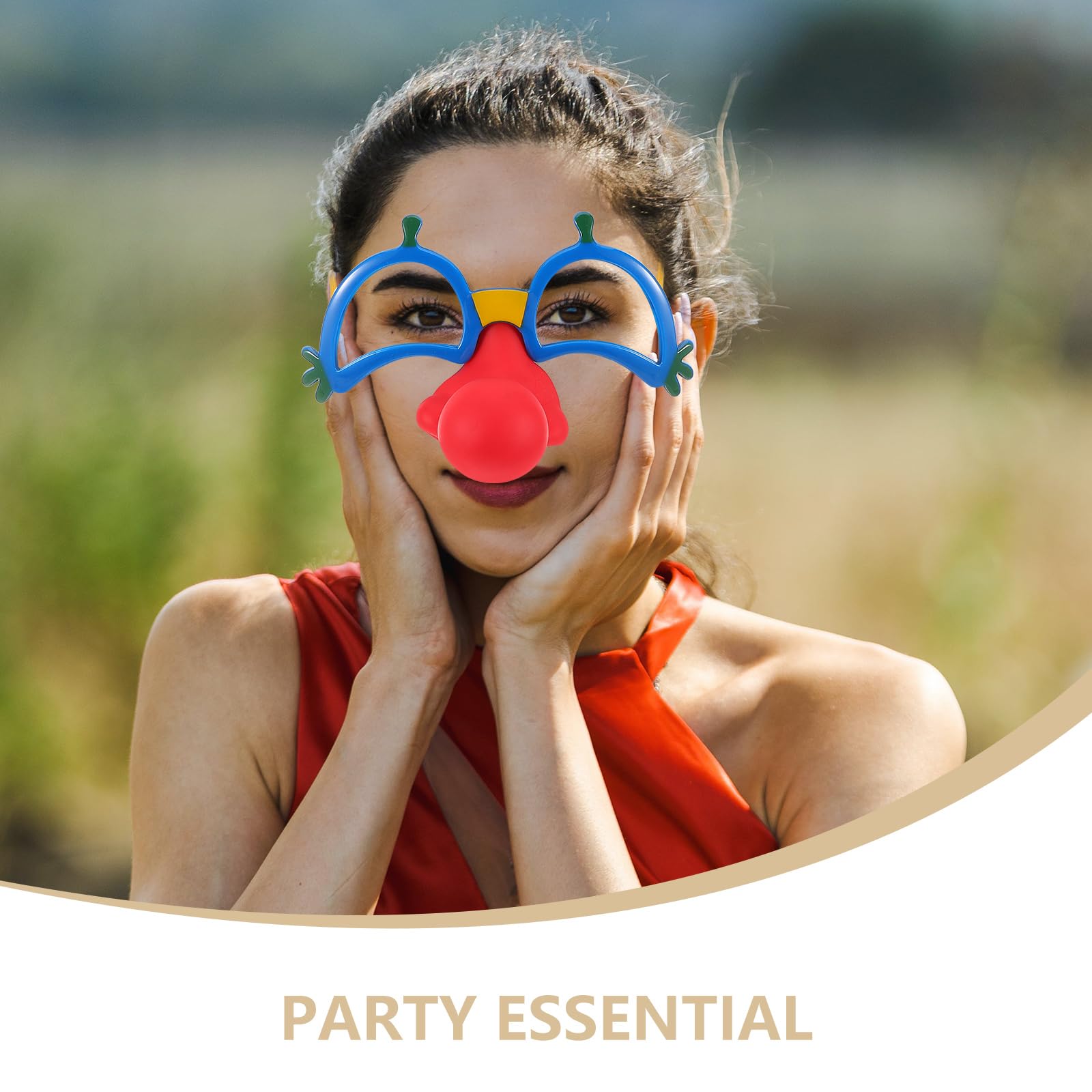 LOGOFUN 3PCS Funny Clown Glasses Novelty Eyeglasses with Red Nose Halloween Clown Eyewears for Cosplay Carnival Party Supplies - Blue