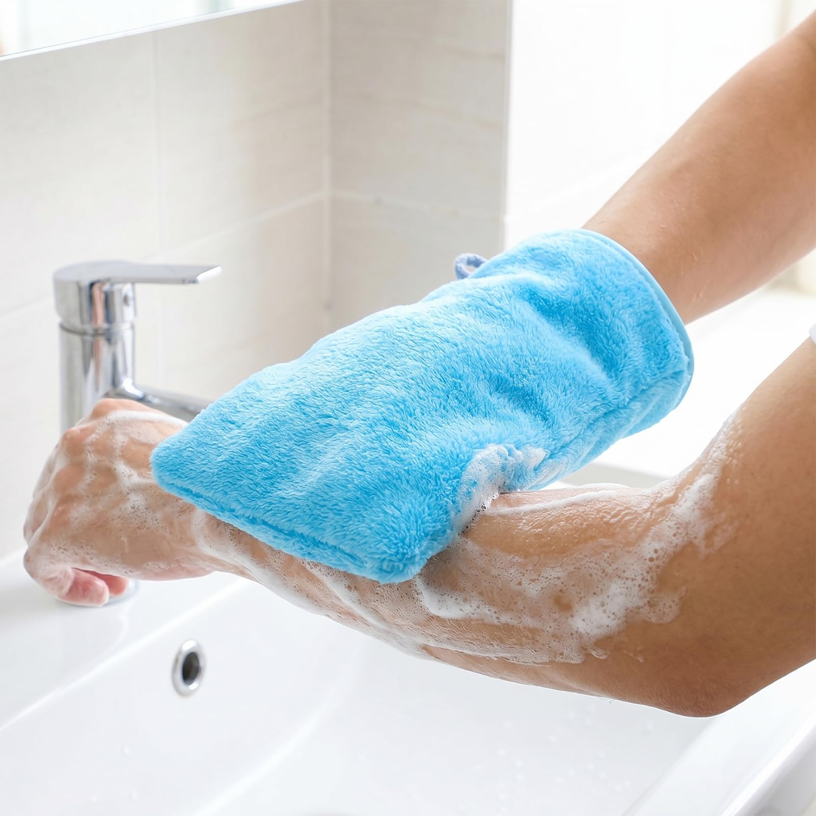 10 guantes de baño de rizo, de microfibra, guantes faciales de vellón coral, suaves, absorbentes y reutilizables, para cara y cuerpo