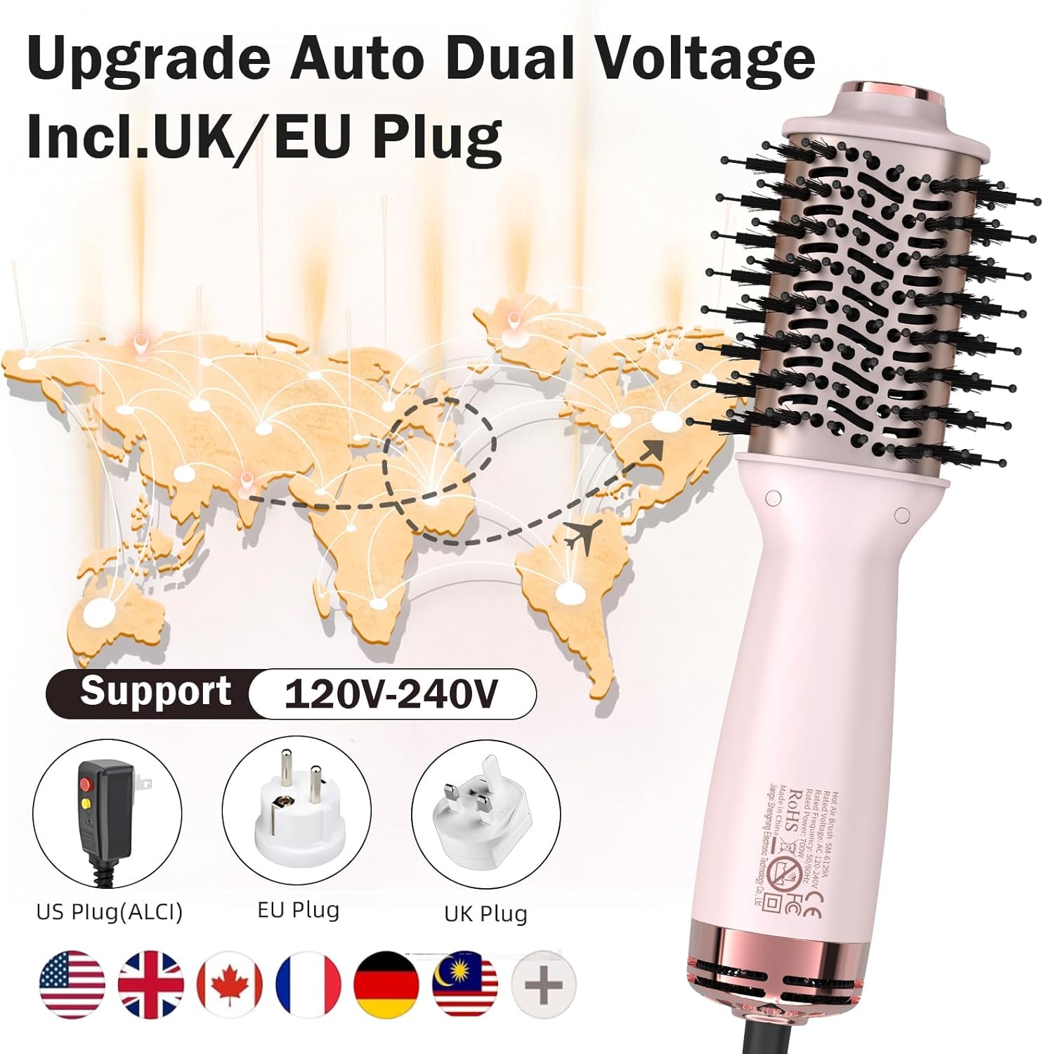 Dual Voltage Travel Hair Dryer Brush Mini Hot Air Brush with European Plug One Step Blow Dryer and Styler Volumizer for Home and Salon Use - Image 3