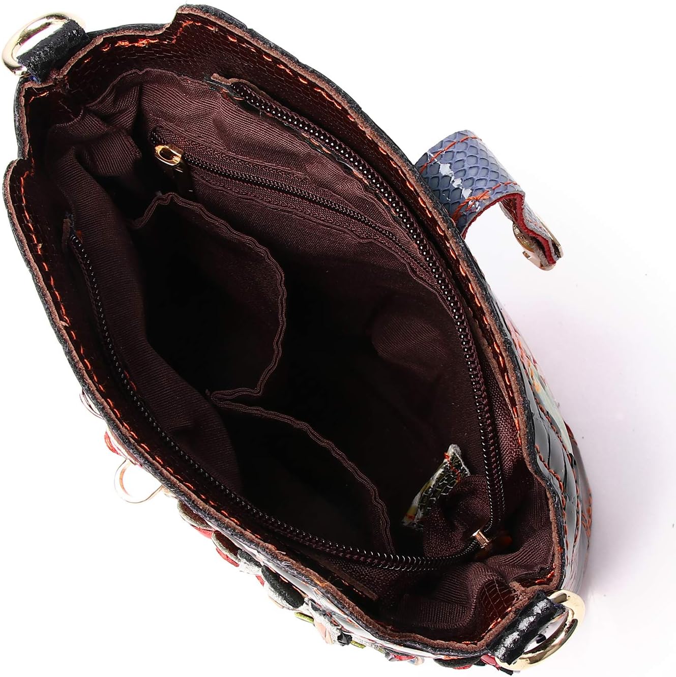 Women 3D Floral Multicolor Small Crossbody Bag Genuine Leather Handbag Snake Pattern Colorful Spliced Shoulder Purse - Image 3