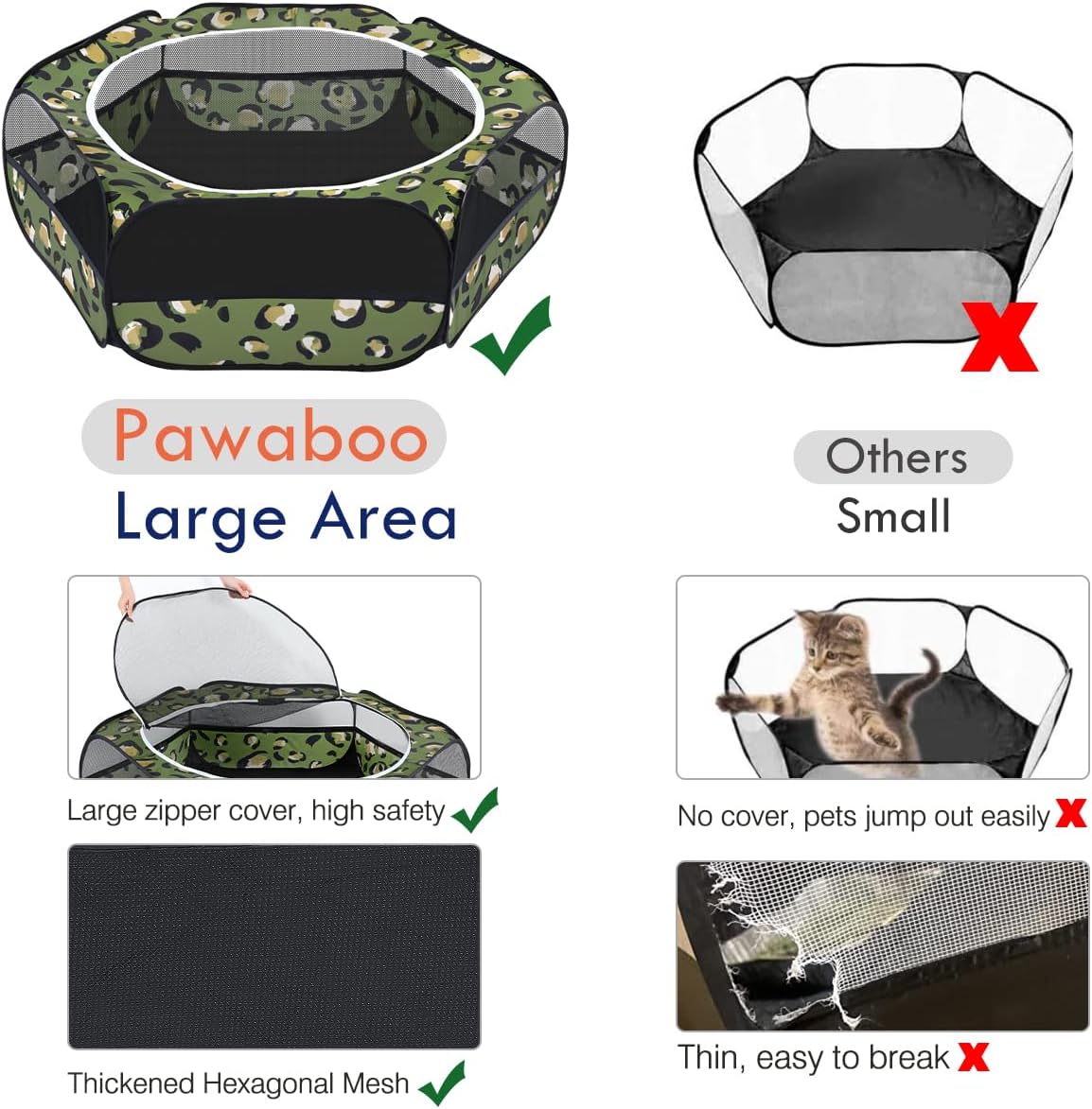 Pawaboo Small Animal Playpen with Zippered Cover, Leopard Print image 3