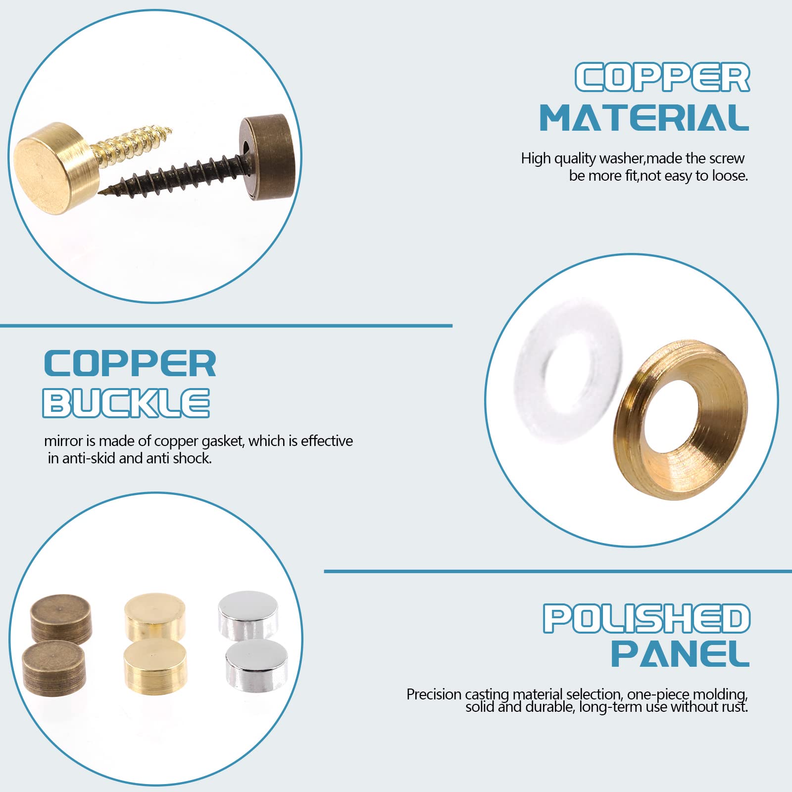 TOP-VIGOR Lot De 6 Vis De Miroir En Laiton De 10 Mm Avec Rondelles