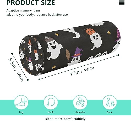 Miniatura 2 de Happy Halloween Party Bolster Pillows for Bed Neck Roll Pillow with Cover Round Pillow Throw for Bed Support Cylinder Pillow for Knees