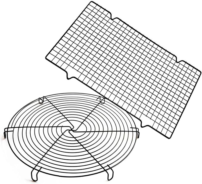 Grille De Refroidissement Pâtisserie 2 Pièces Ronde Et Rectangulaire - Acier Inoxydable Zuzer