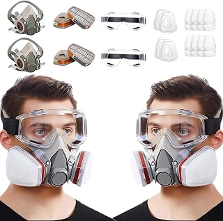 Serplex® 2 Set Respirator Mask Kit with Anti-Fog Goggle, 6001 Filters & Cotton Filters, Reusable Chemicals Respirator Gas Mask Respirator for Painting, Gas, Dust, Weld, Organic Vapors, Epoxy Resin