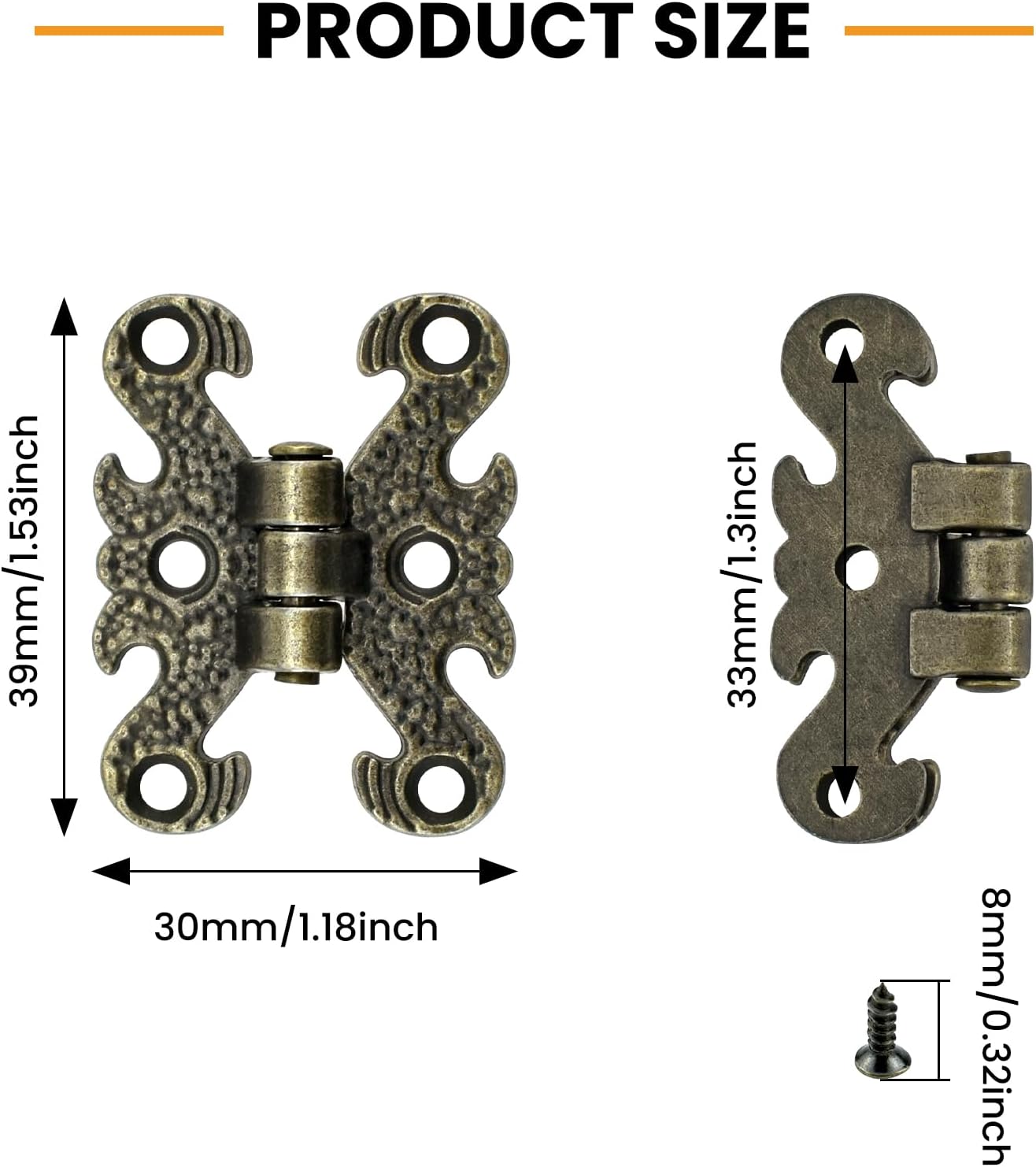 SDTC Tech Vintage H-Shape Hinge, Jewelry Box Decorative Hinge, Antique Mini Decorative Folding Hinges for Vintage Wooden Cases, Toolbox, Jewelry Boxes, Cabinets, Gift Boxes, Home Decoration, 8Pcs
