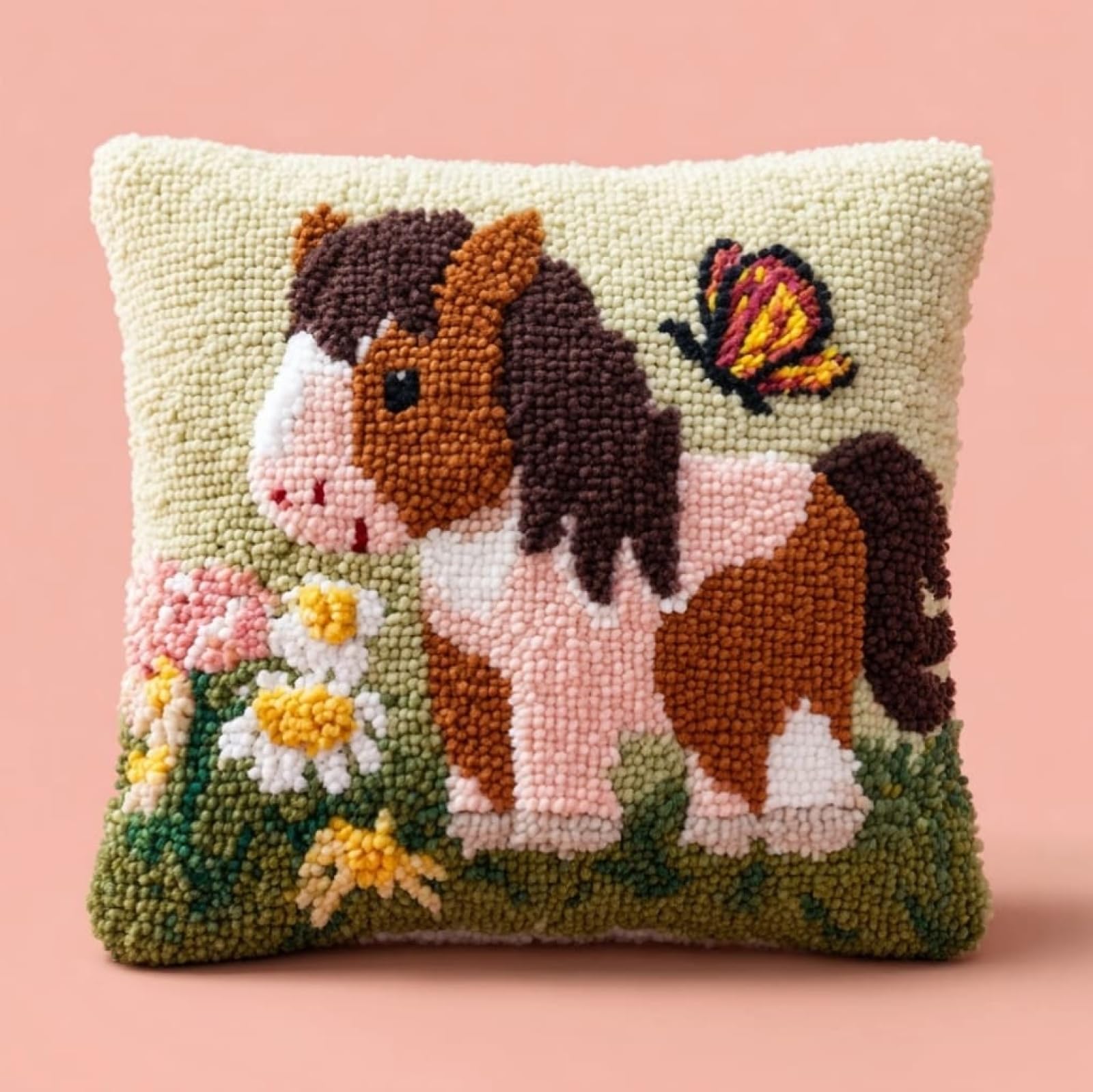 WallustrioaW Latch Hook Pillow Kit for Adults,Horse and Butterfly
