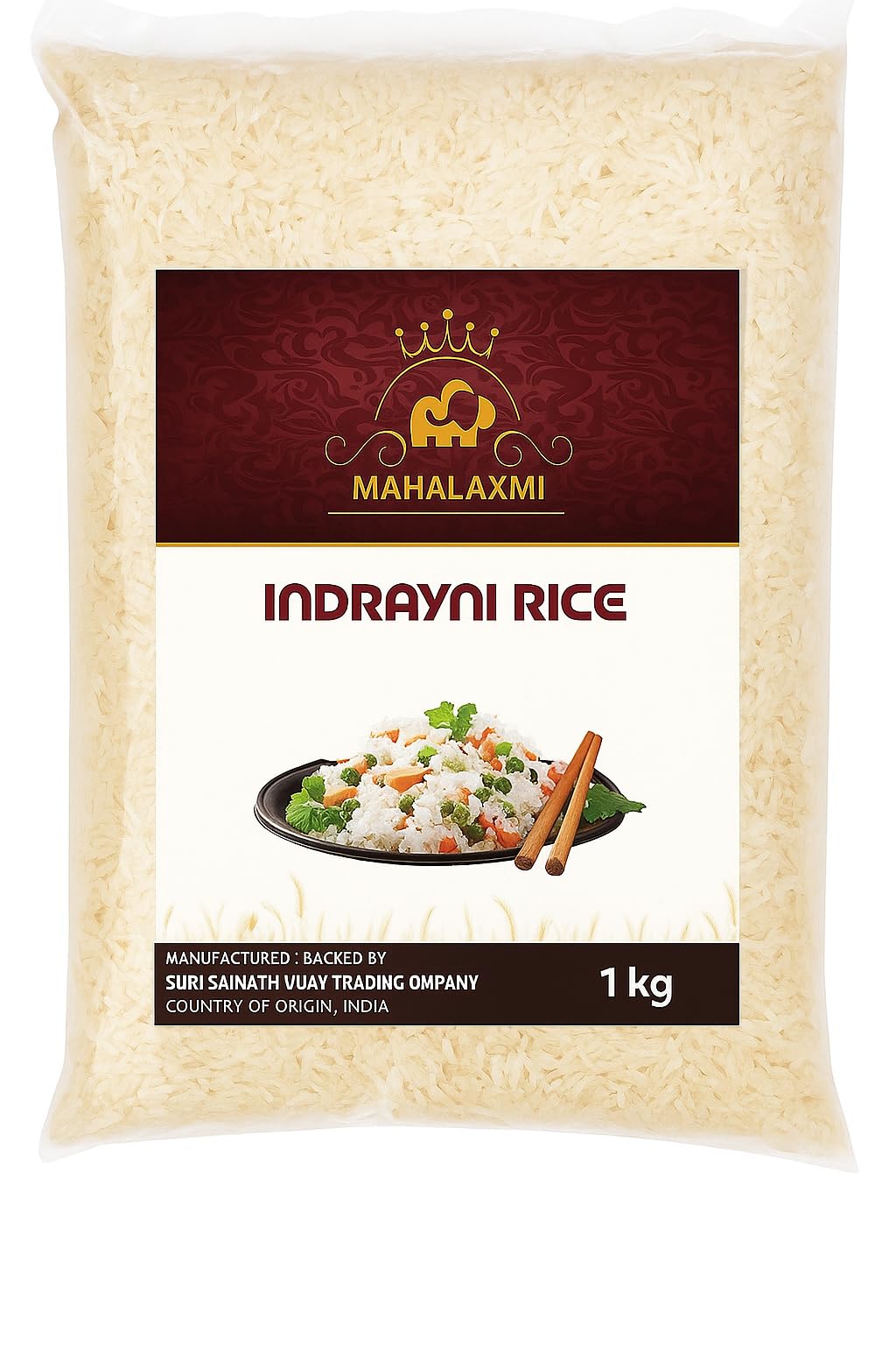 "Mahalaxmi Indrayani Rice - Premium Aromatic Rice, 1kg | Naturally Fragrant, Ideal for Everyday Cooking | Product of India"