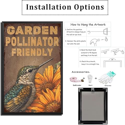 Vista 102 de LIUAXICIA Letreros de metal divertidos para jardín, letreros de metal con diseño de colibrí, para garaje, hogar, cafetería, bar, granja, pared