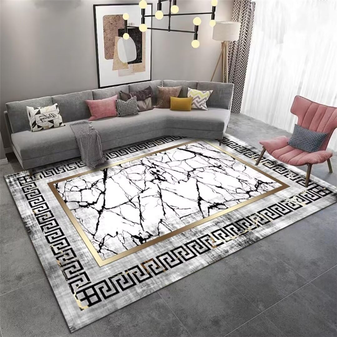 Tapis de salon durable au design craquelé noir et gris 180x250cm