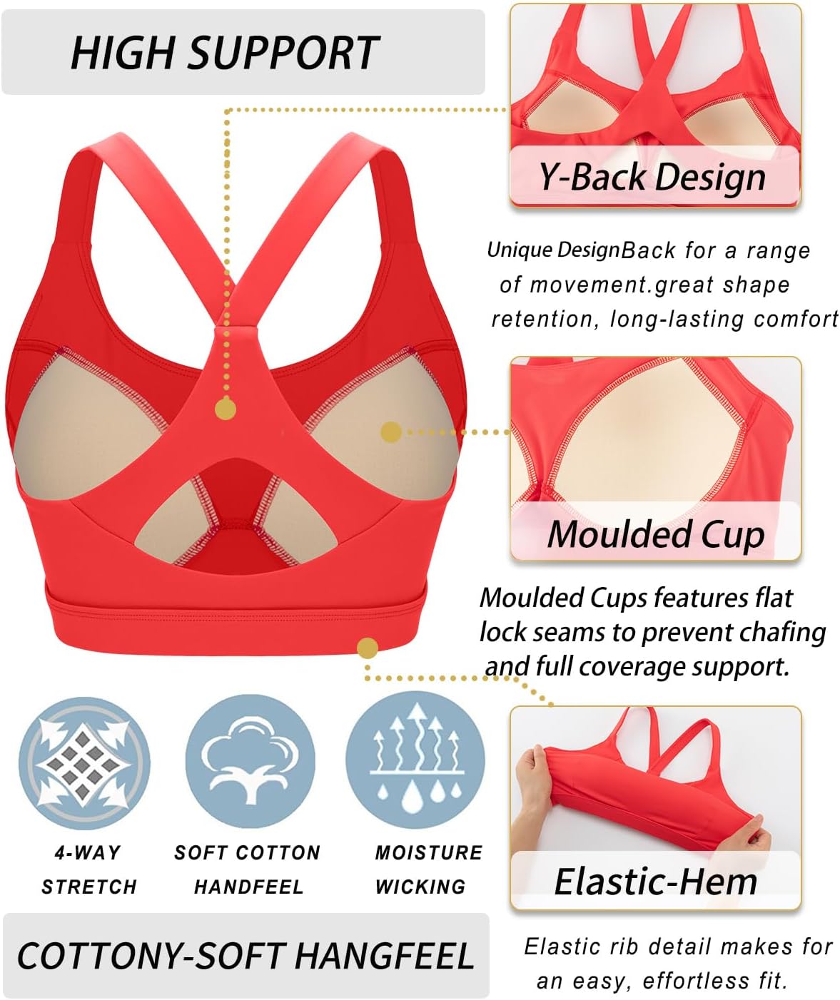 RUNNING GIRL Sports Bra for Women,Y Back Molded Cup Strappy Running Sports Bra with Sewn in Pads - Image 6