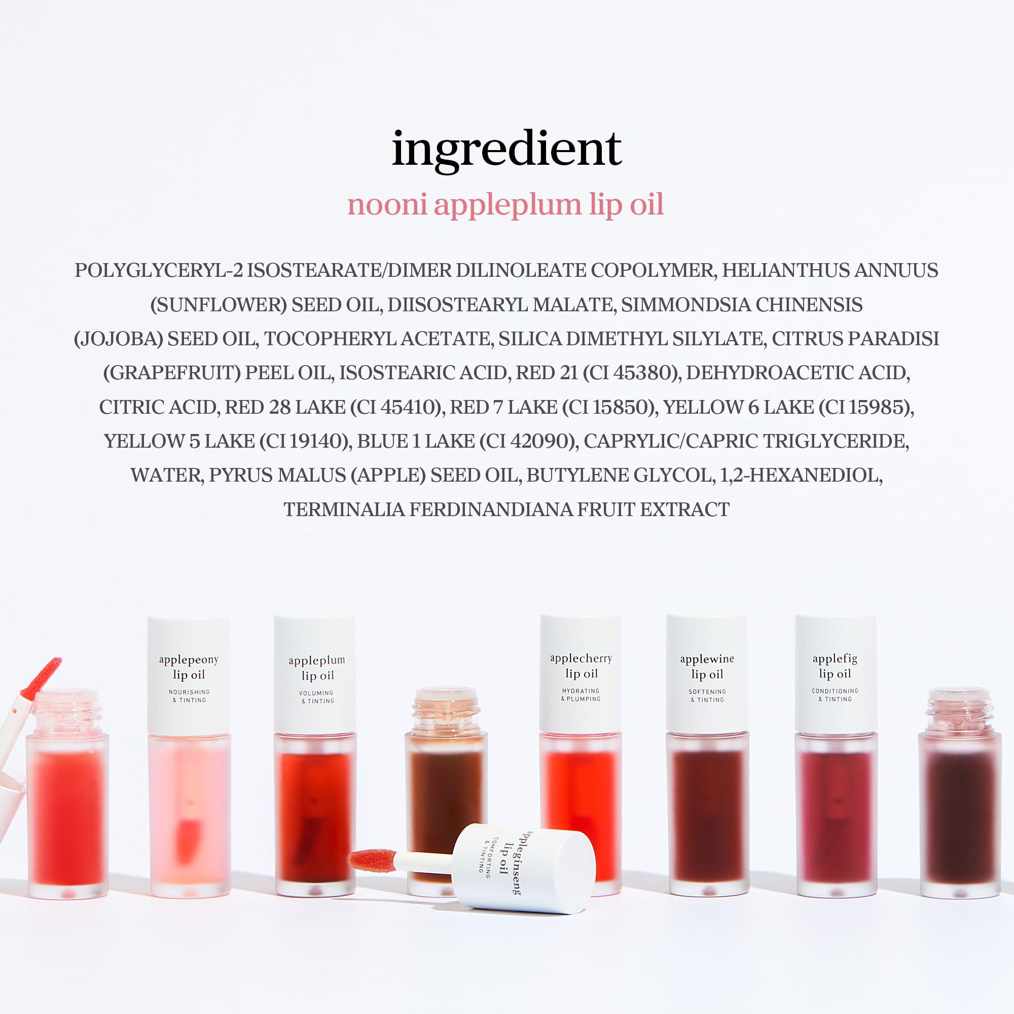 NOONI - Aceite coreano vegano para labios Appleplum | Tinte labial, de larga duración, hidratante, rellenador, revitalizante para labios secos, apto para viajes, impermeable, sin necesidad de retirar