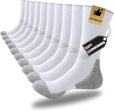 JOYNÉE 5/10 Pairs Mens Lightweight Athletic Crew Socks Cushioned Breathable Long Socks for Sports Running